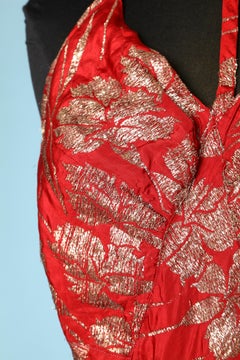 Red and gold brocade  dress with flower pattern 1930