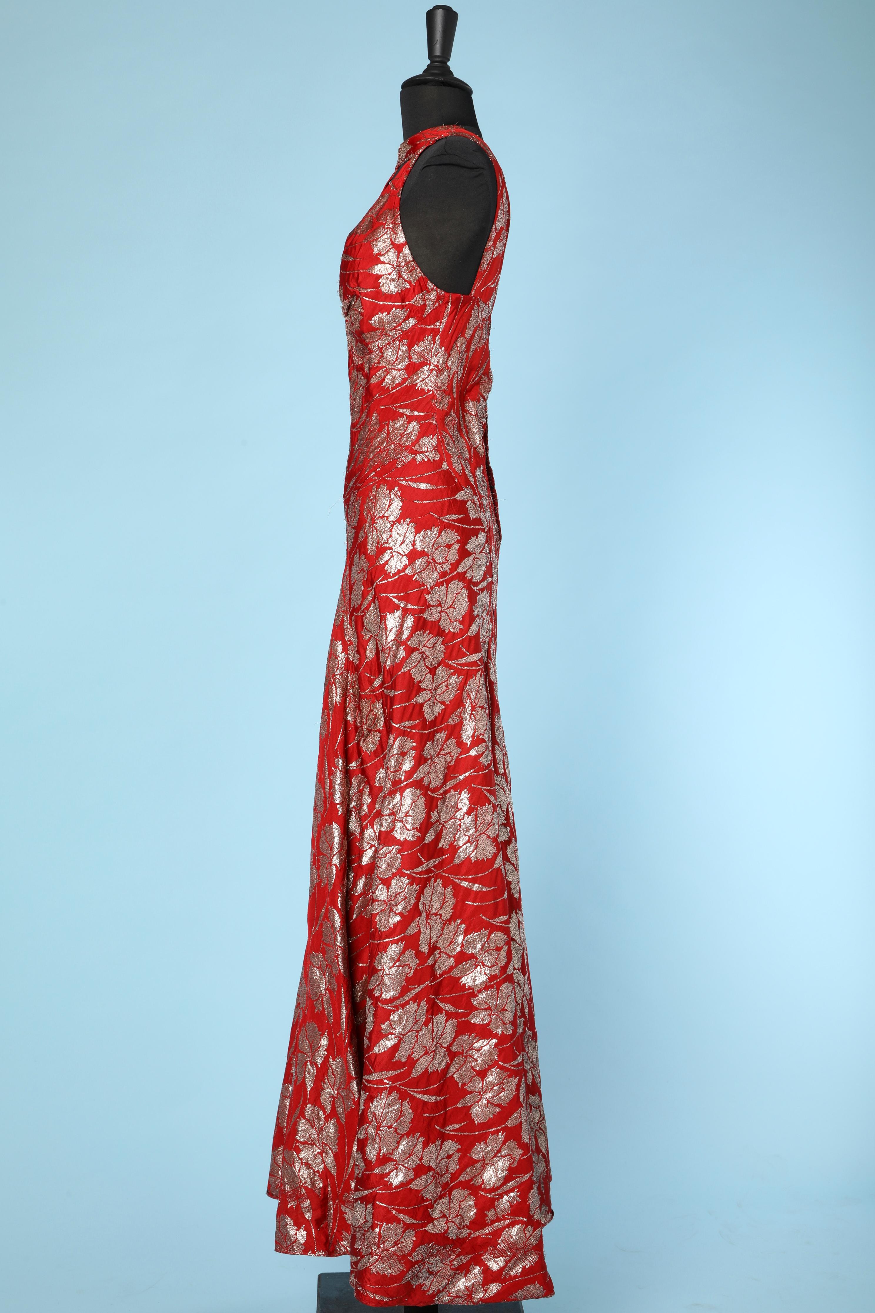 Roter und goldener Brokat  Kleid mit Blumenmuster aus dem Jahr 1930  im Angebot 1