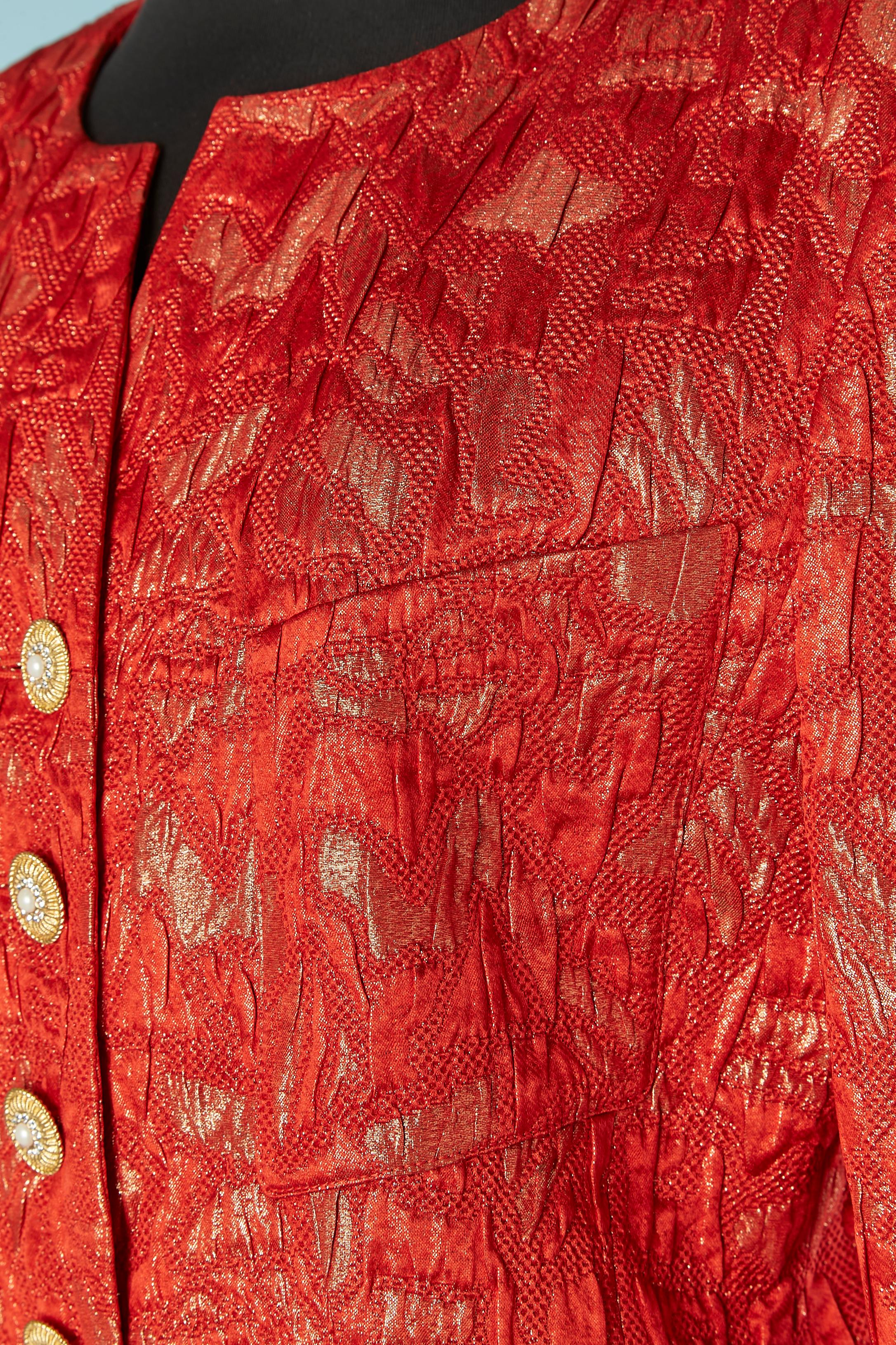 Women's Red and gold brocade evening skirt-suit Louis Féraud Circa 1980's For Sale