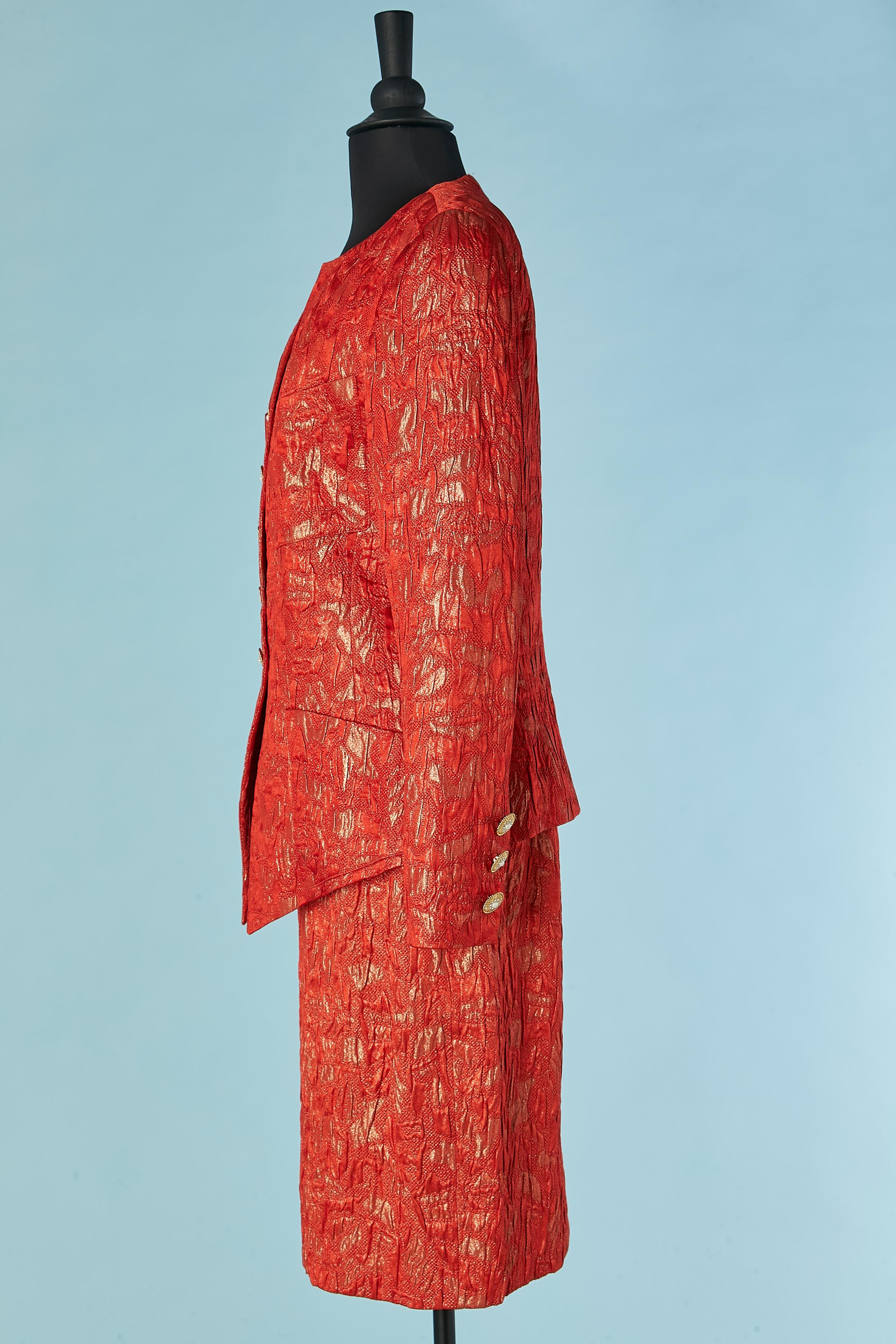 Red and gold brocade evening skirt-suit Louis Féraud Circa 1980's For Sale 1
