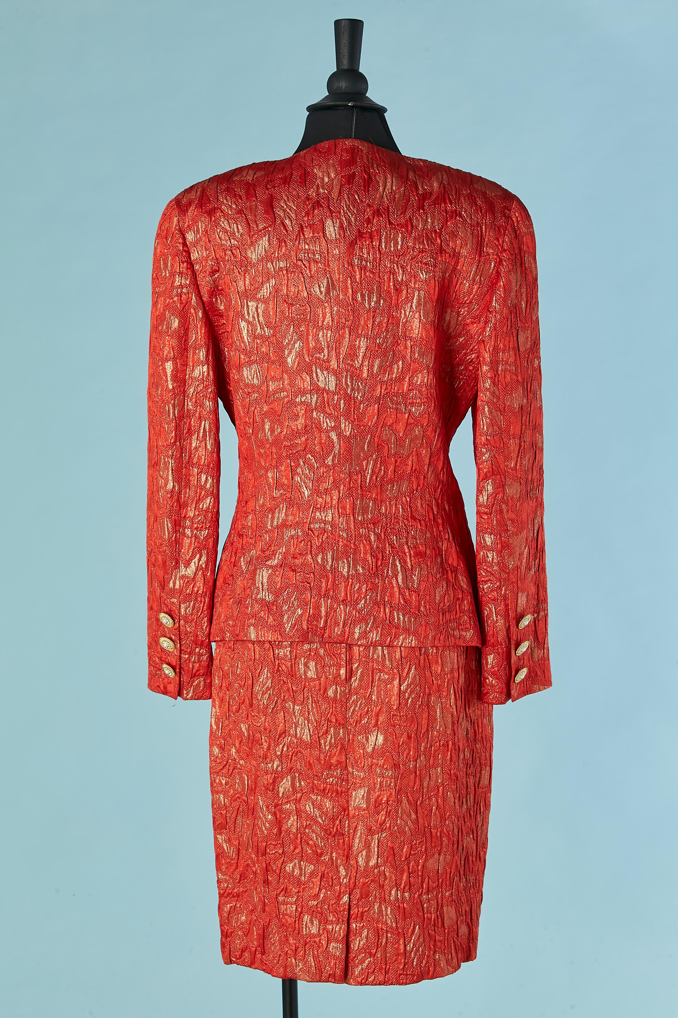 Red and gold brocade evening skirt-suit Louis Féraud Circa 1980's For Sale 2