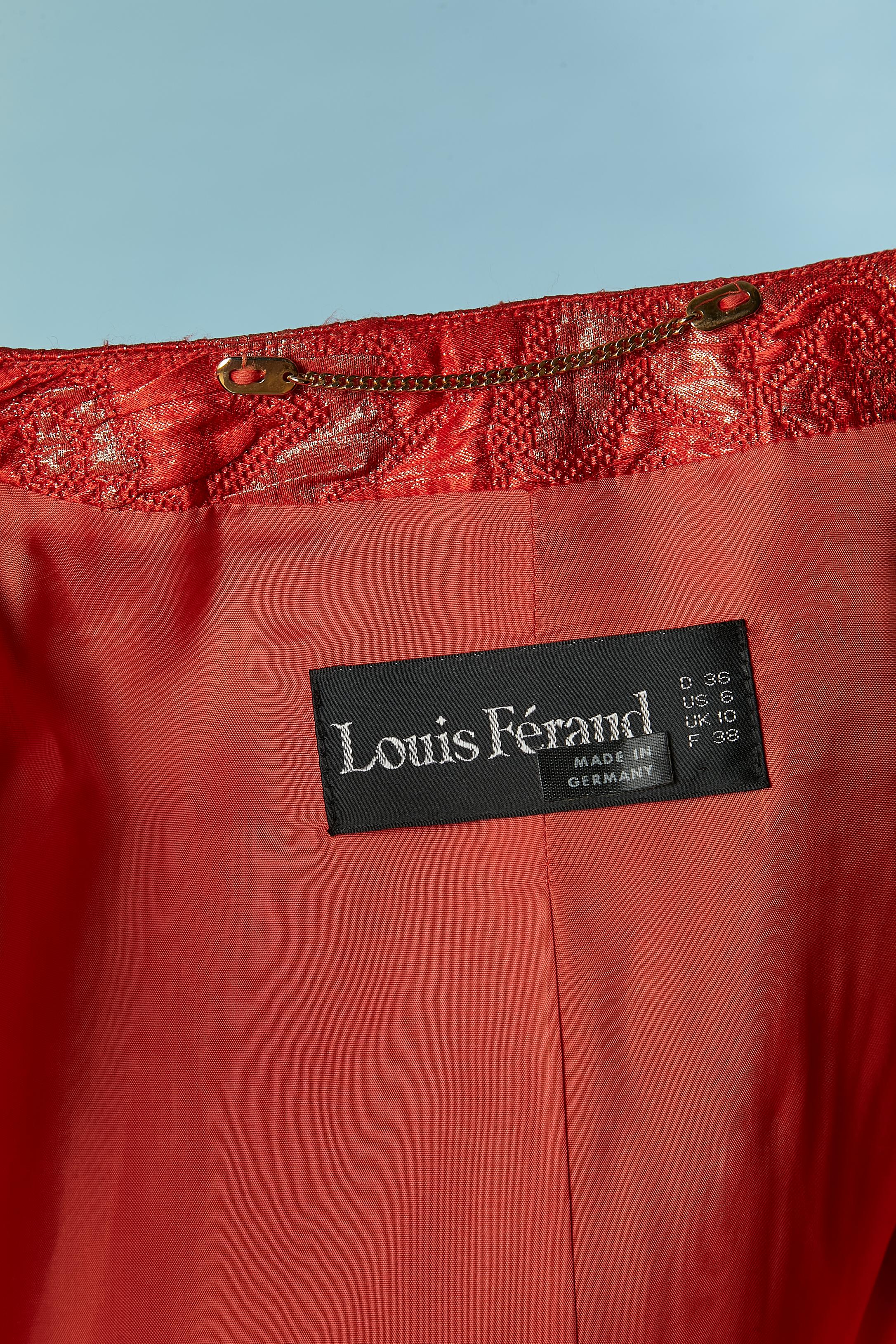 Red and gold brocade evening skirt-suit Louis Féraud Circa 1980's For Sale 4