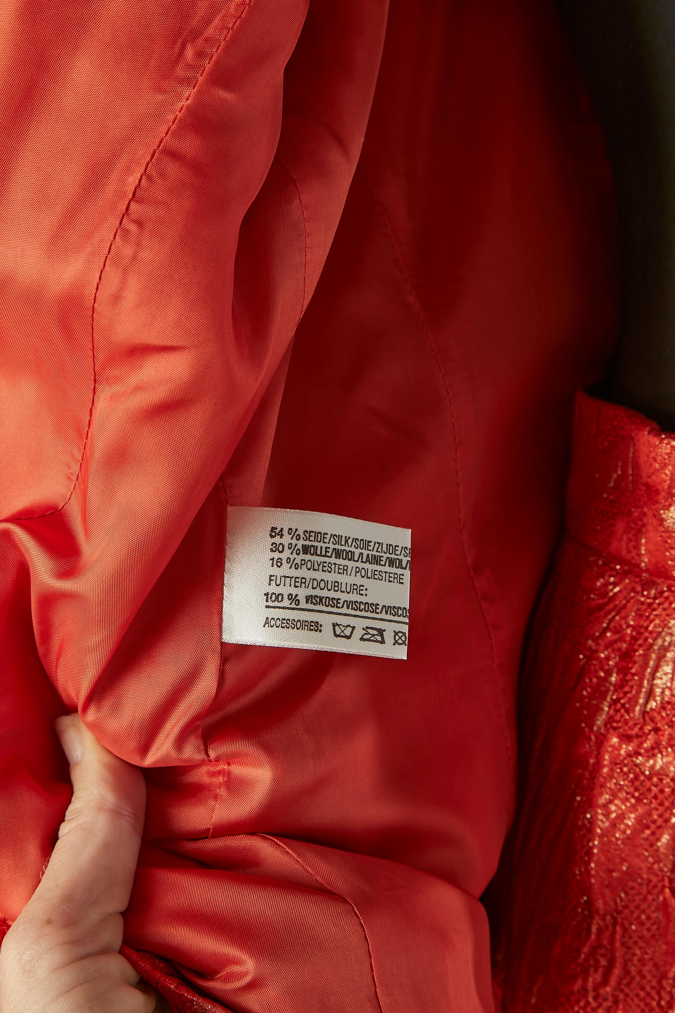 Red and gold brocade evening skirt-suit Louis Féraud Circa 1980's For Sale 5