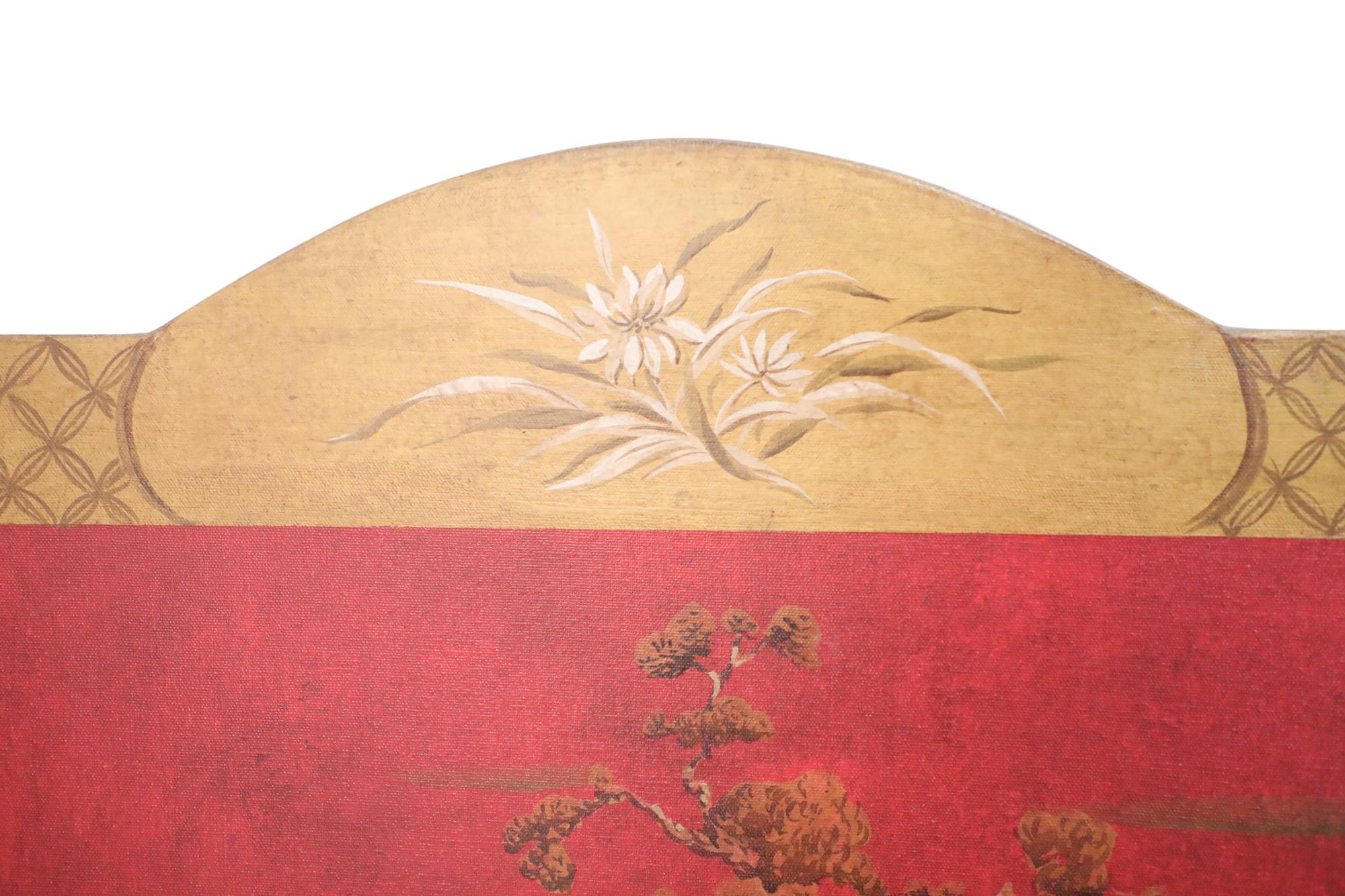 Red and Gold Chinoiserie Three Panel Screen For Sale 7