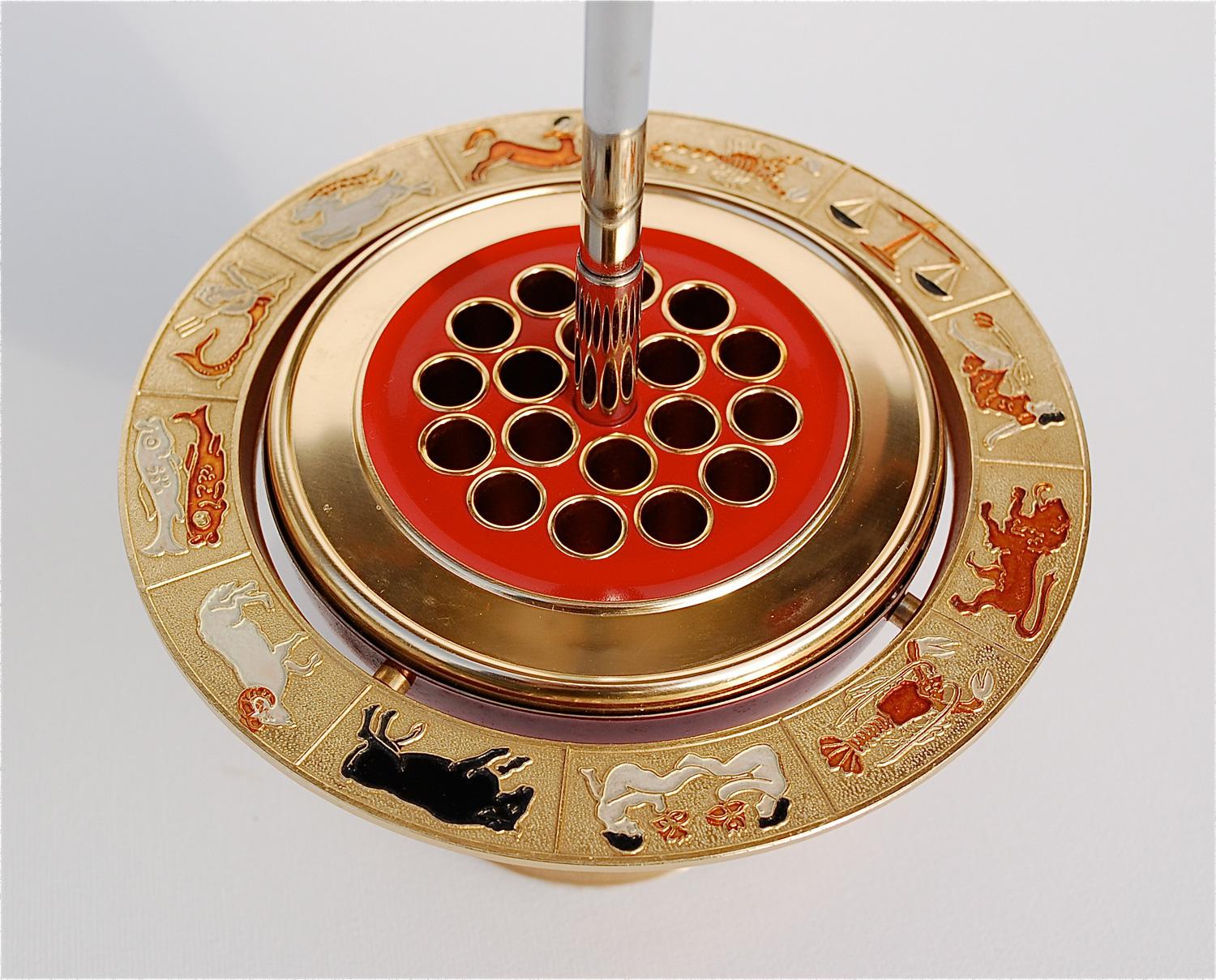 Mid-Century Modern Red and Gold Colored Novelty Zodiac Globe Cigarette Holder, 1960s