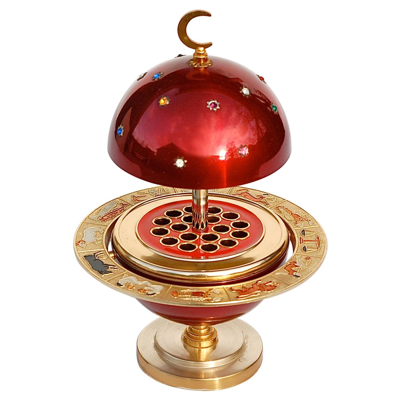 Red and Gold Colored Novelty Zodiac Globe Cigarette Holder, 1960s