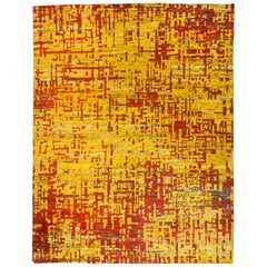 Zeitgenössischer abstrakter Teppich in Rot und Gold
