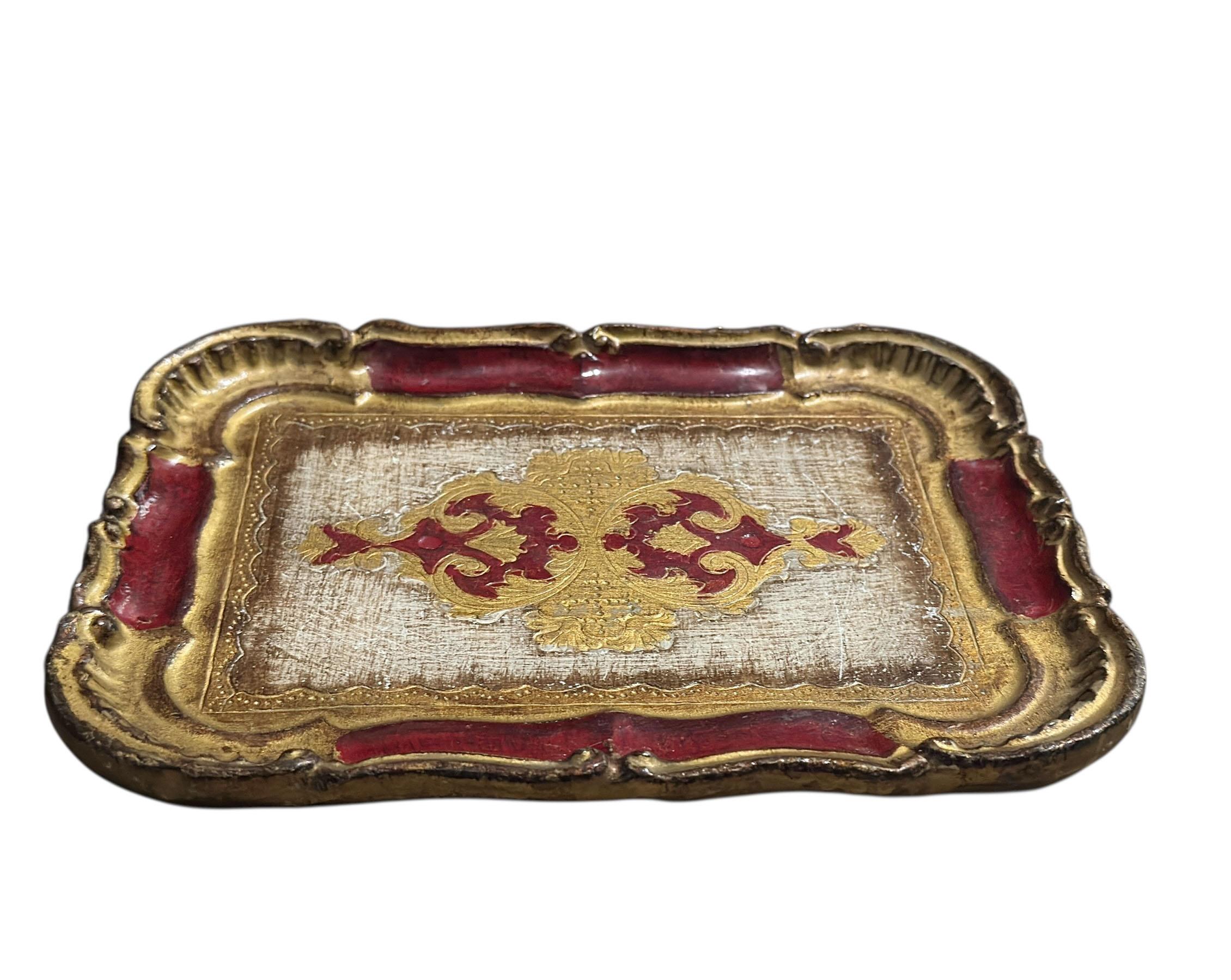 italien Plateau Florentine rouge et or en vente
