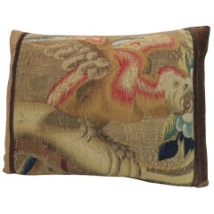 Red and Gold French Antique Aubusson Tapestry Decorative Pillow