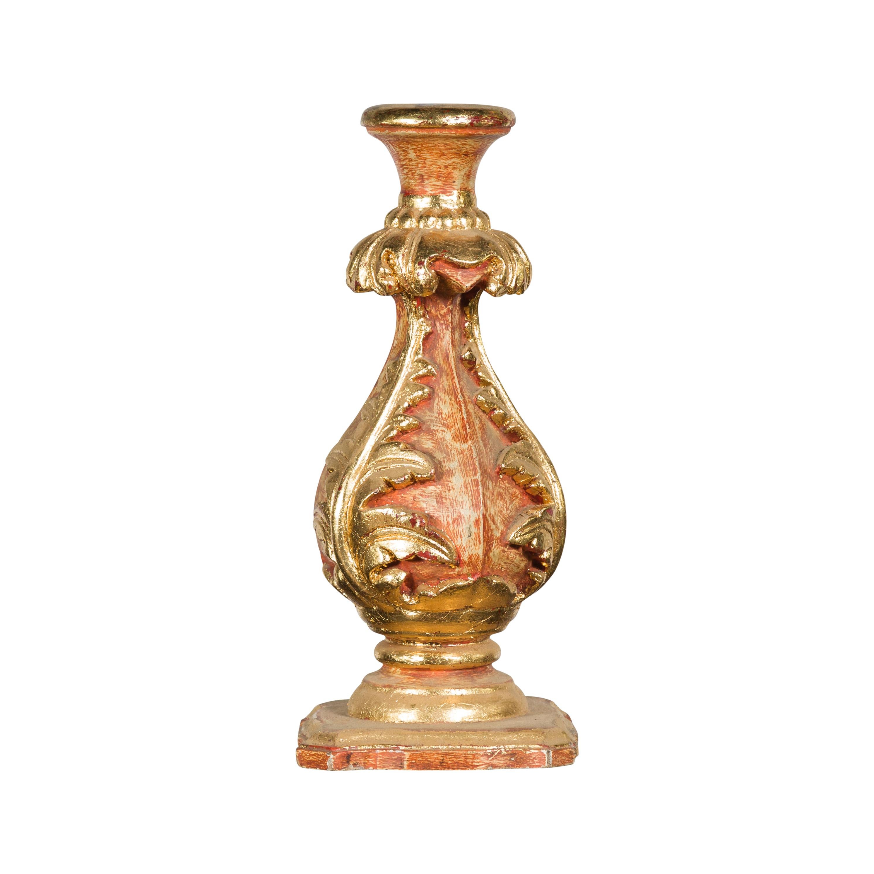 Red and Gold Gilt Indian Acanthus Carved Finial Drilled to Be Made into a Lamp For Sale 5
