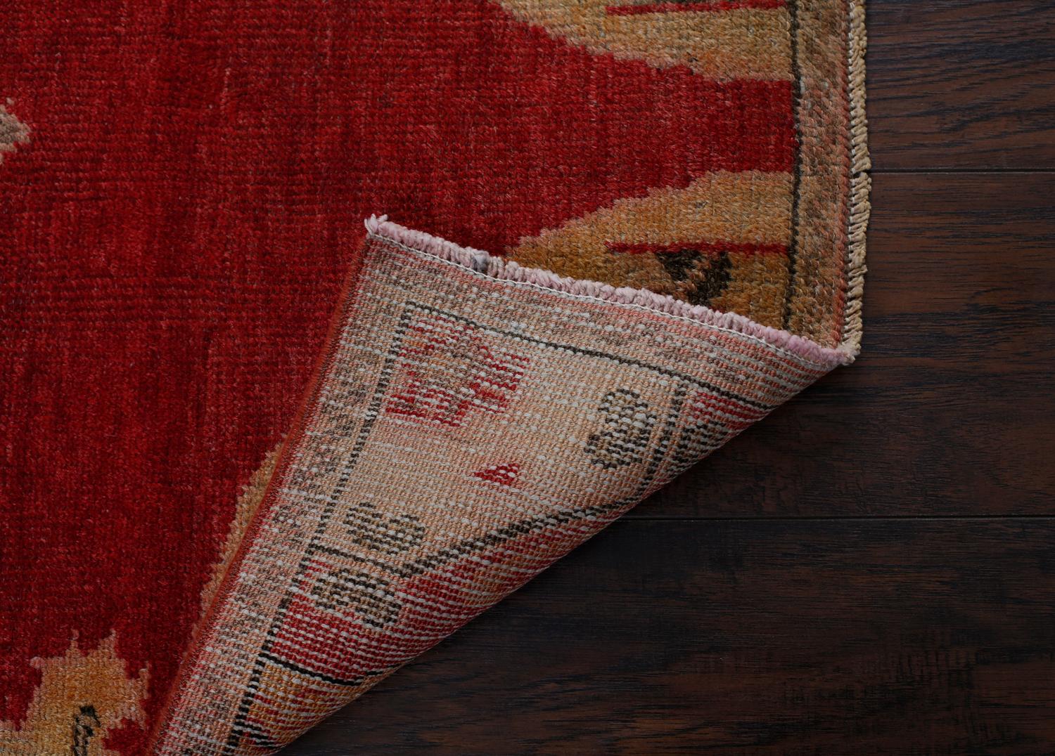 Hand-Knotted Red and Gold Handmade Wool Turkish Old Anatolian Konya Distressed Rug For Sale