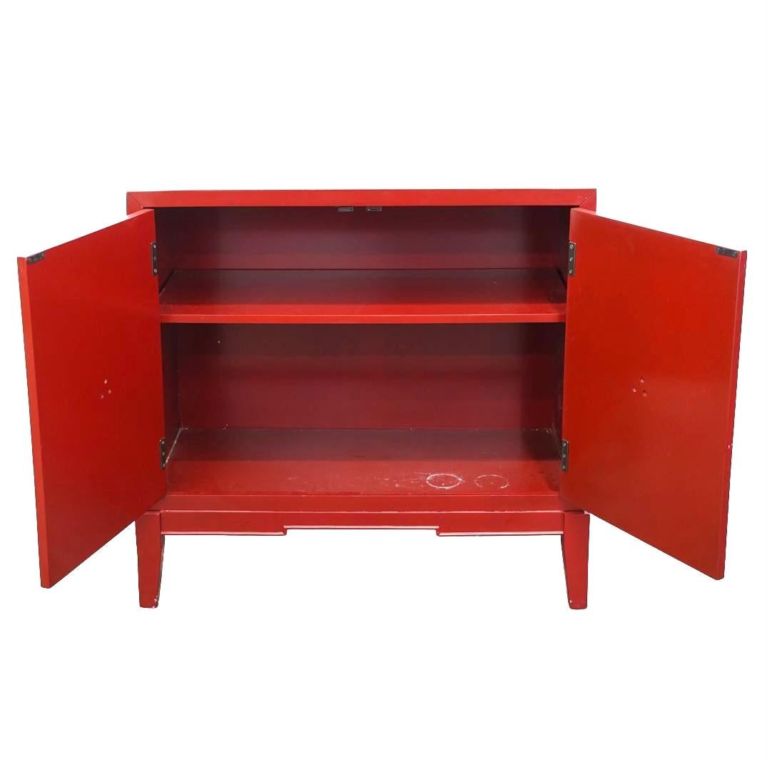 American Red and Gold Lacquer Carved Wood Cabinet For Sale