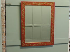 Red and Gold Lacquer Chinoiserie Wall Mirror