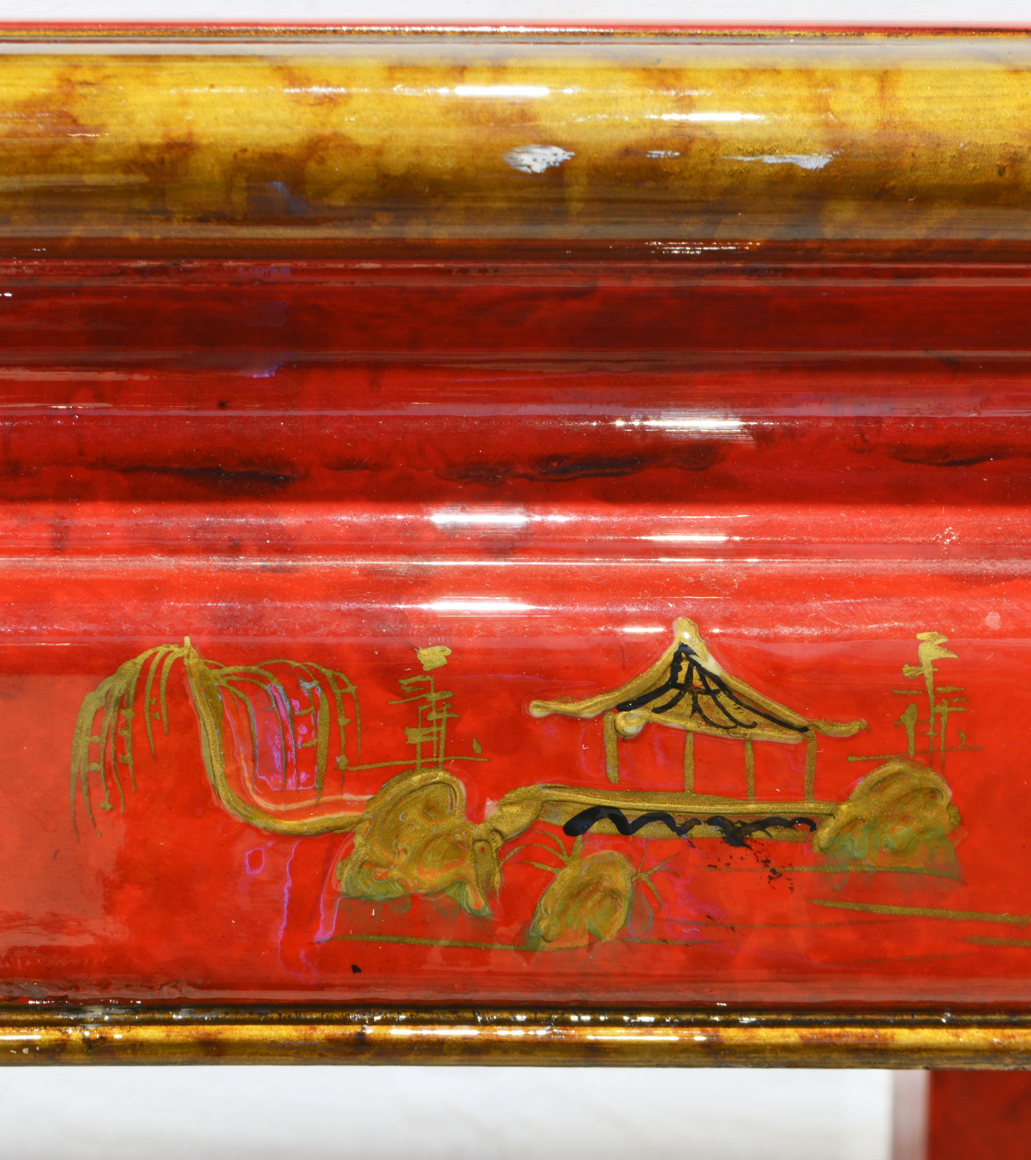 Red and Gold Lacquer Mid Century Chinoiserie Ming Style Console Table 5