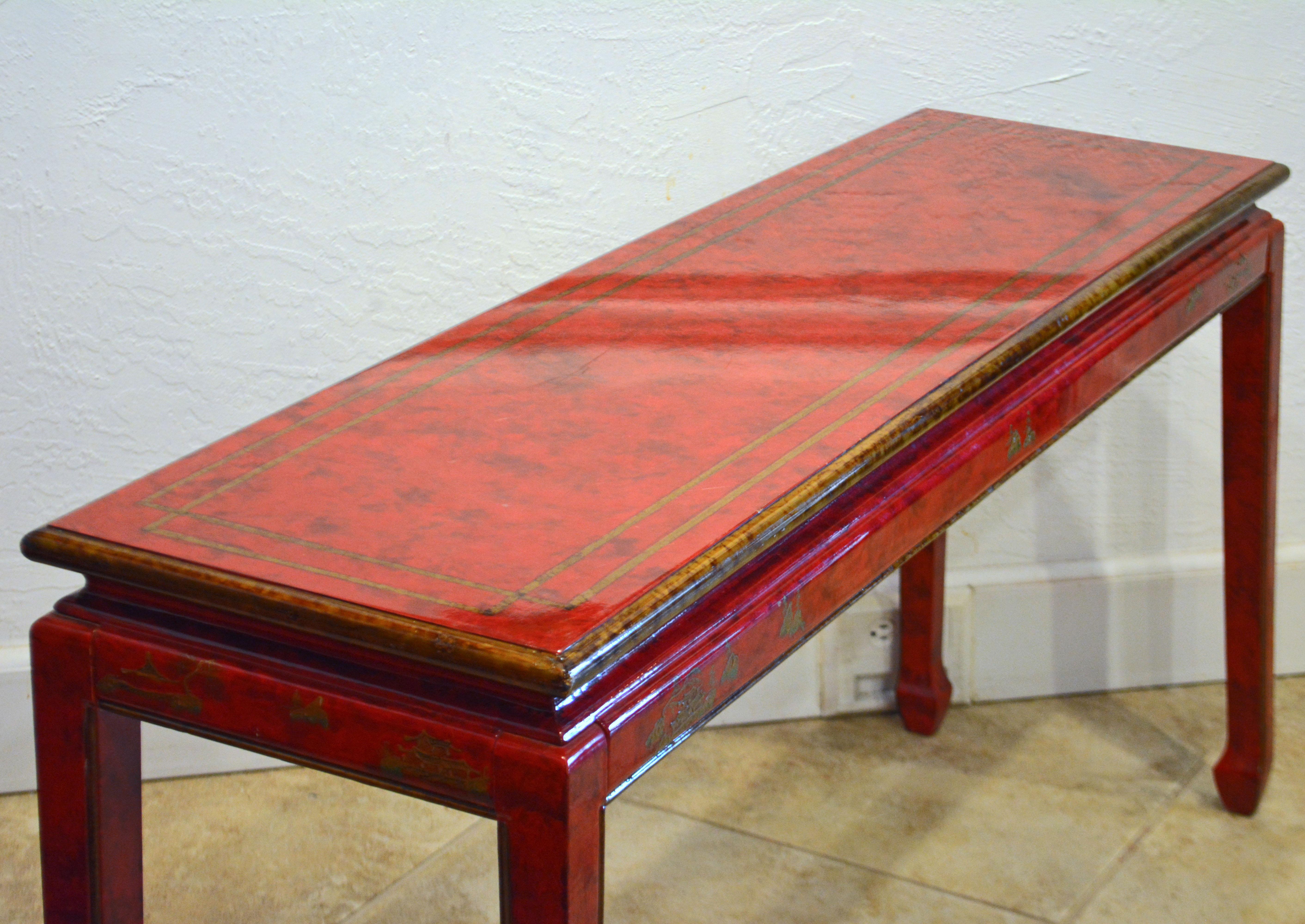Red and Gold Lacquer Mid Century Chinoiserie Ming Style Console Table 7
