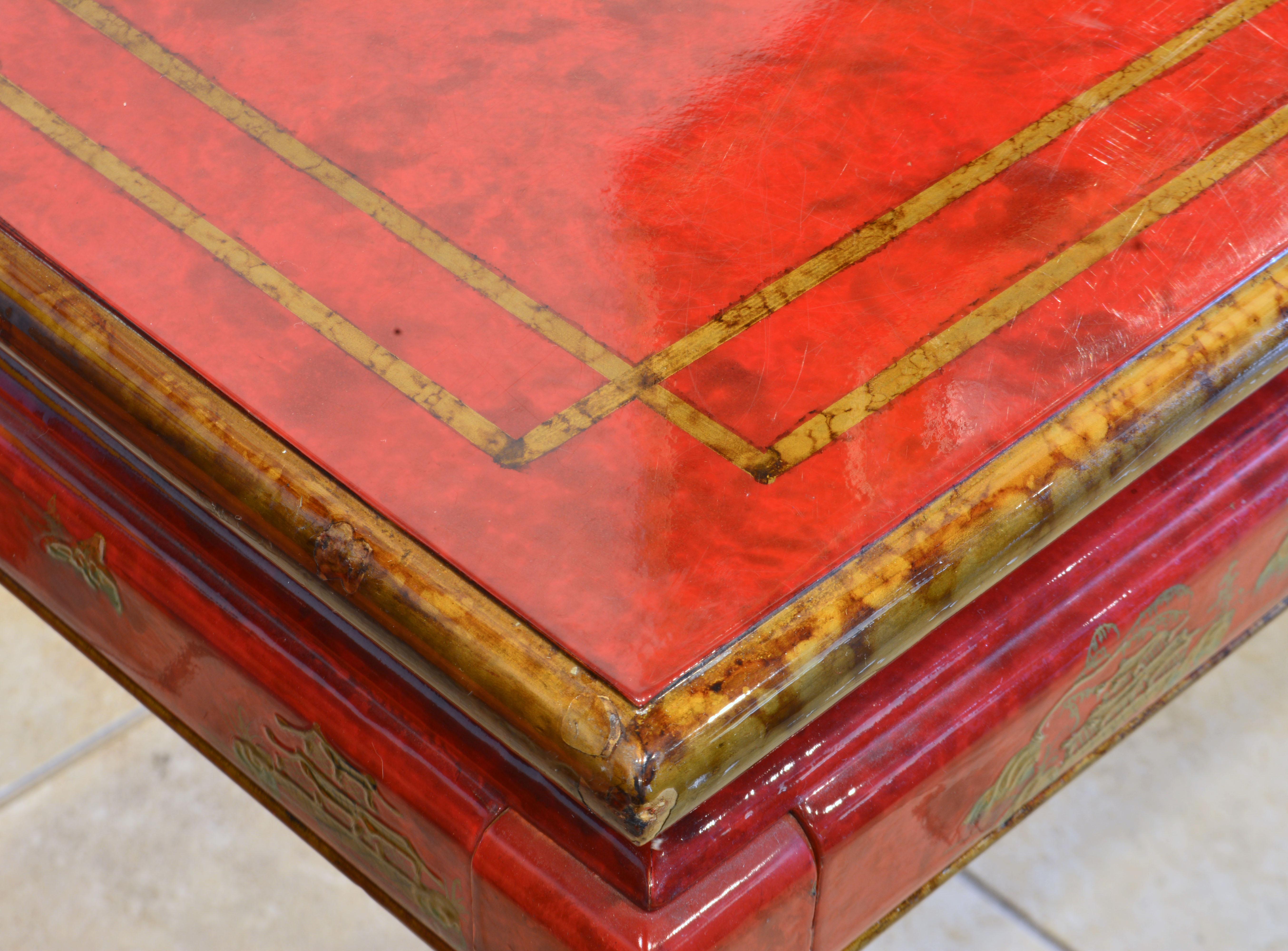 Red and Gold Lacquer Mid Century Chinoiserie Ming Style Console Table 8