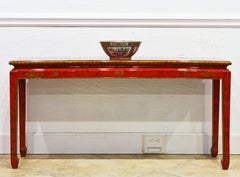 Red and Gold Lacquer Mid Century Chinoiserie Ming Style Console Table
