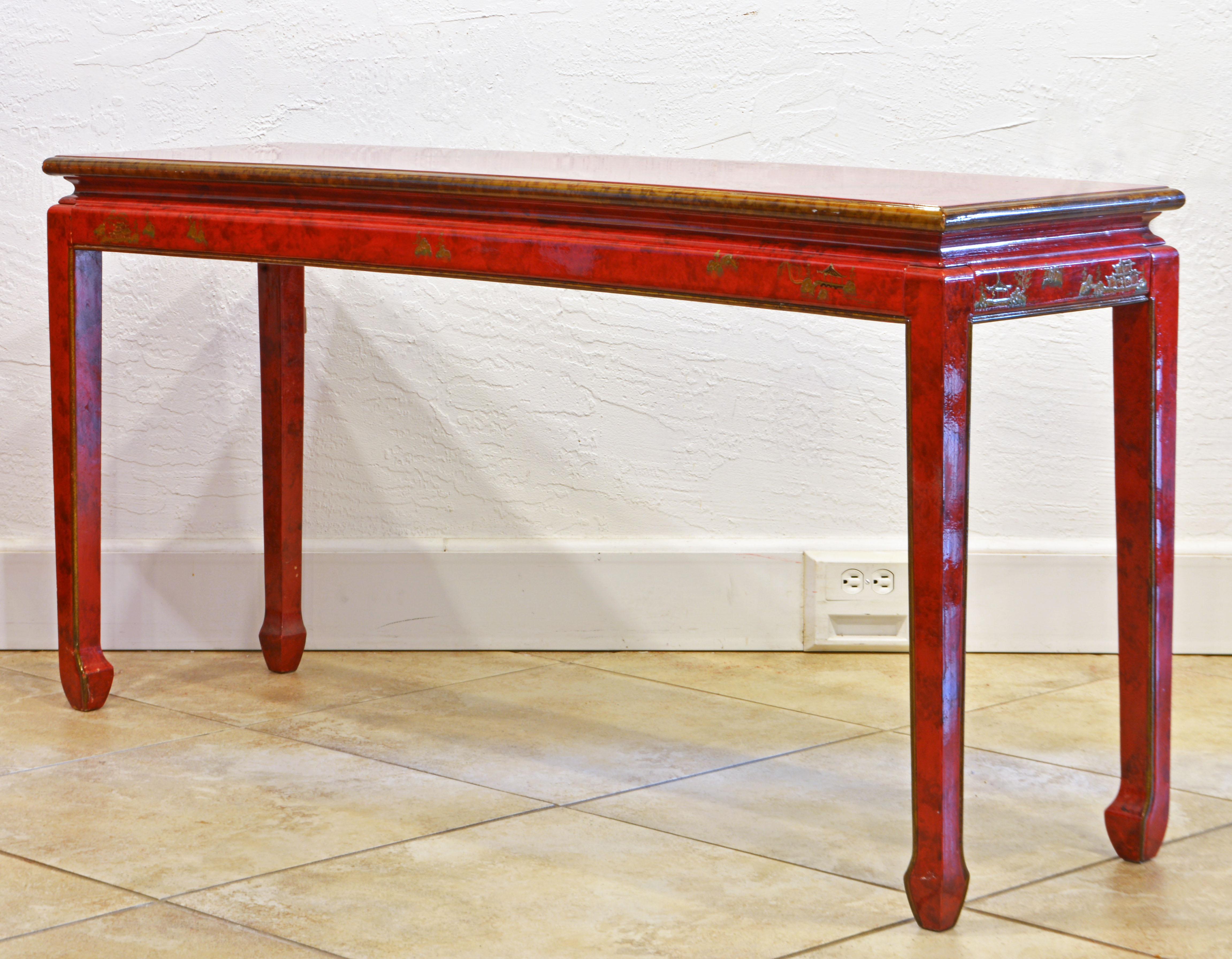 20th Century Red and Gold Lacquer Mid Century Chinoiserie Ming Style Console Table