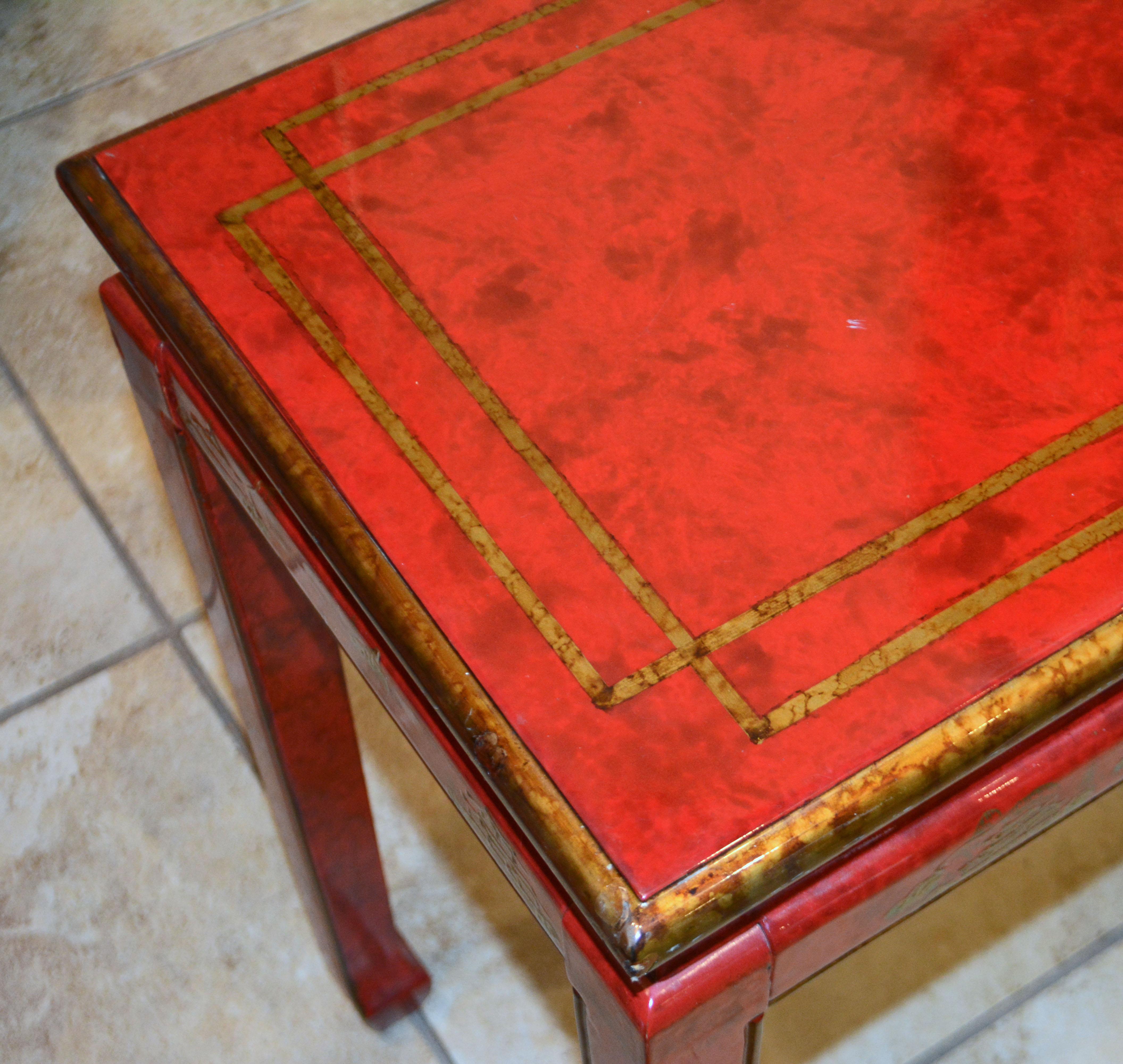 Wood Red and Gold Lacquer Mid Century Chinoiserie Ming Style Console Table