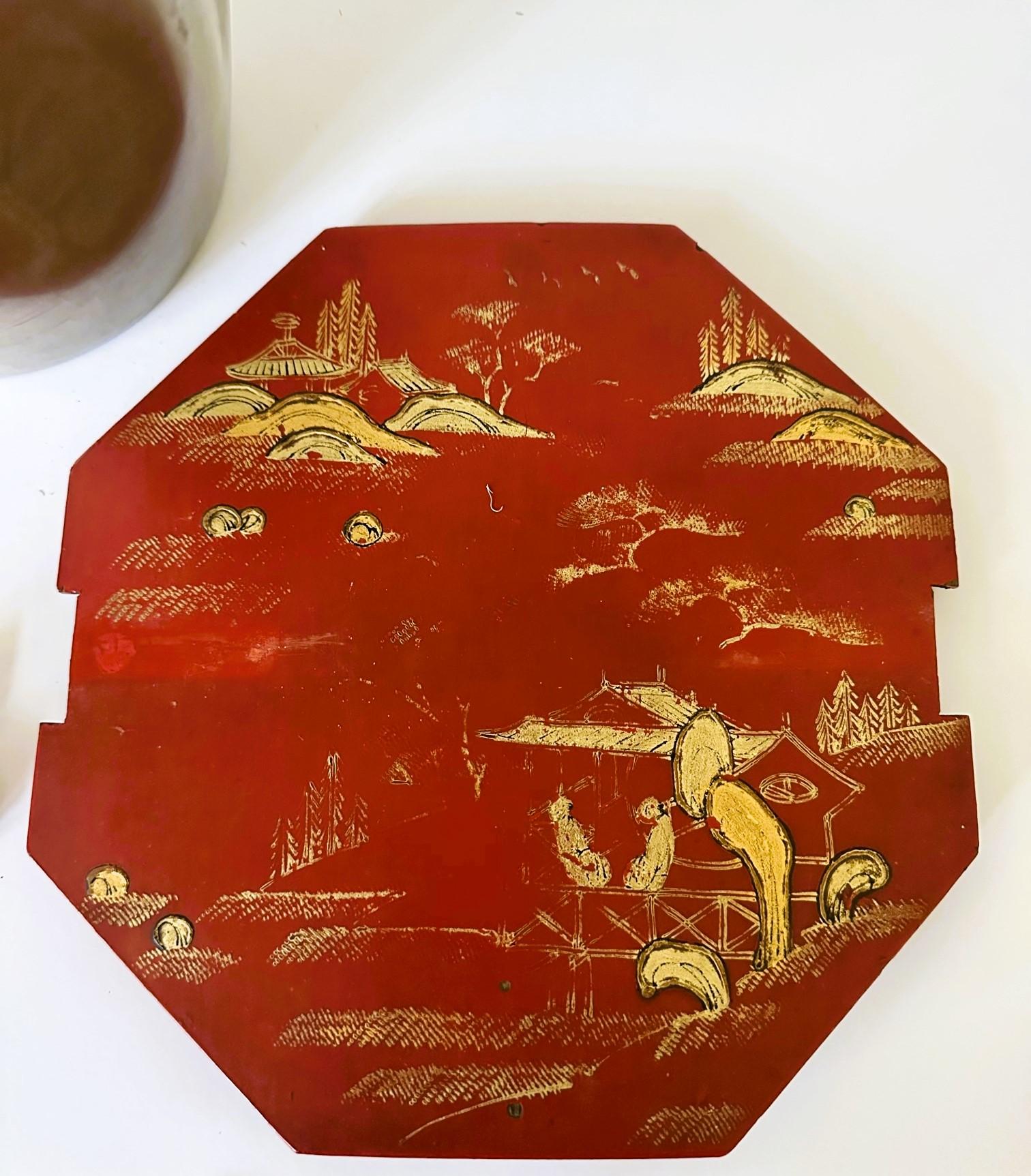 Red and Gold Lacquer Portable Tea Bucket and Cover Ryukyu Kingdom Okinawa For Sale 10