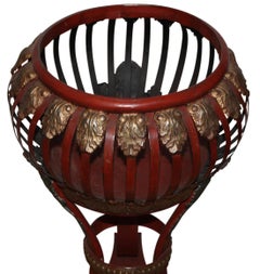 Red And Gold Leaf Painted Art Nouveau Toleware Planter Or Champagne Cooler