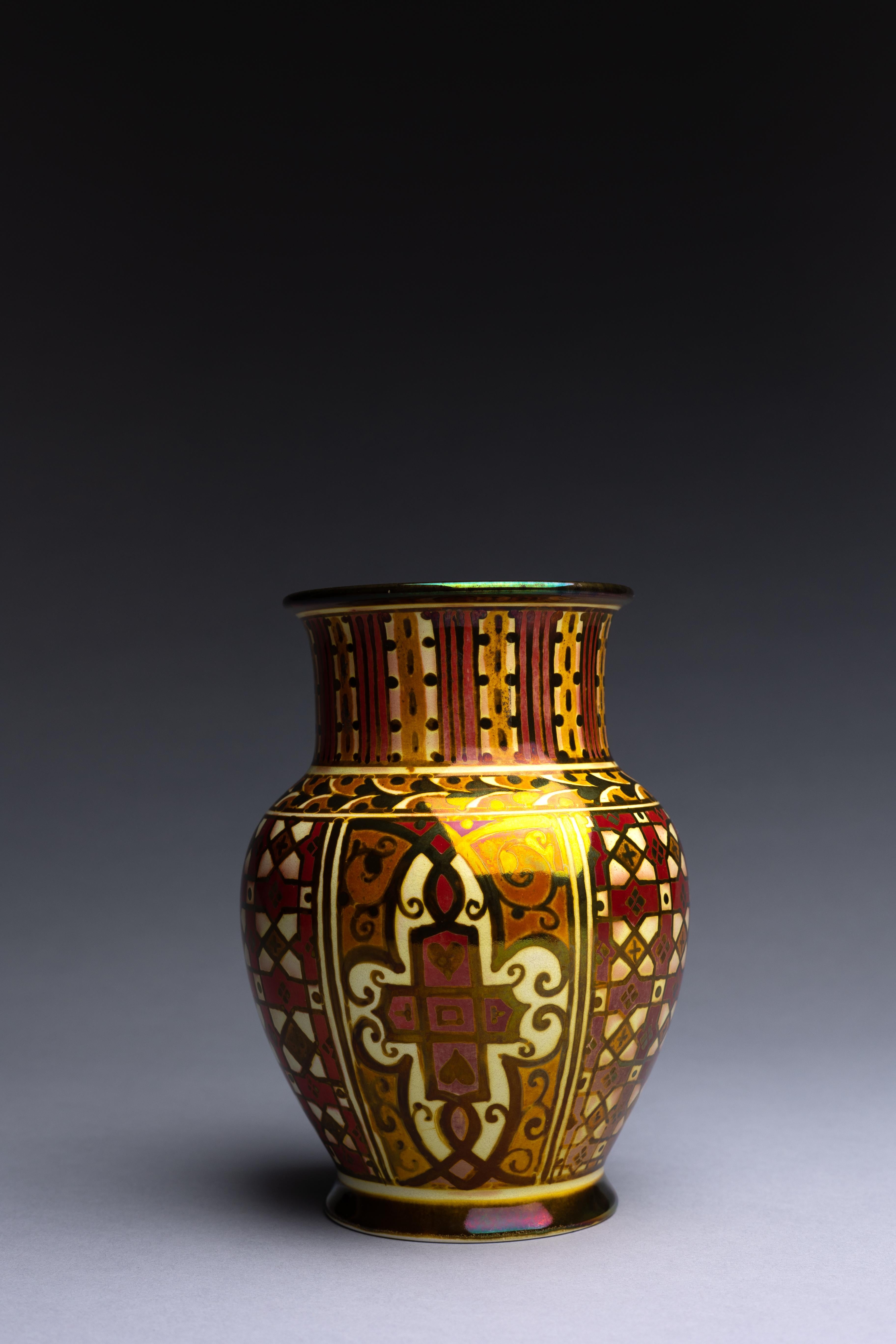 Art Deco Red and Gold Lustre Vase by William S. Mycock for Pilkingtons Royal Lancastrian For Sale