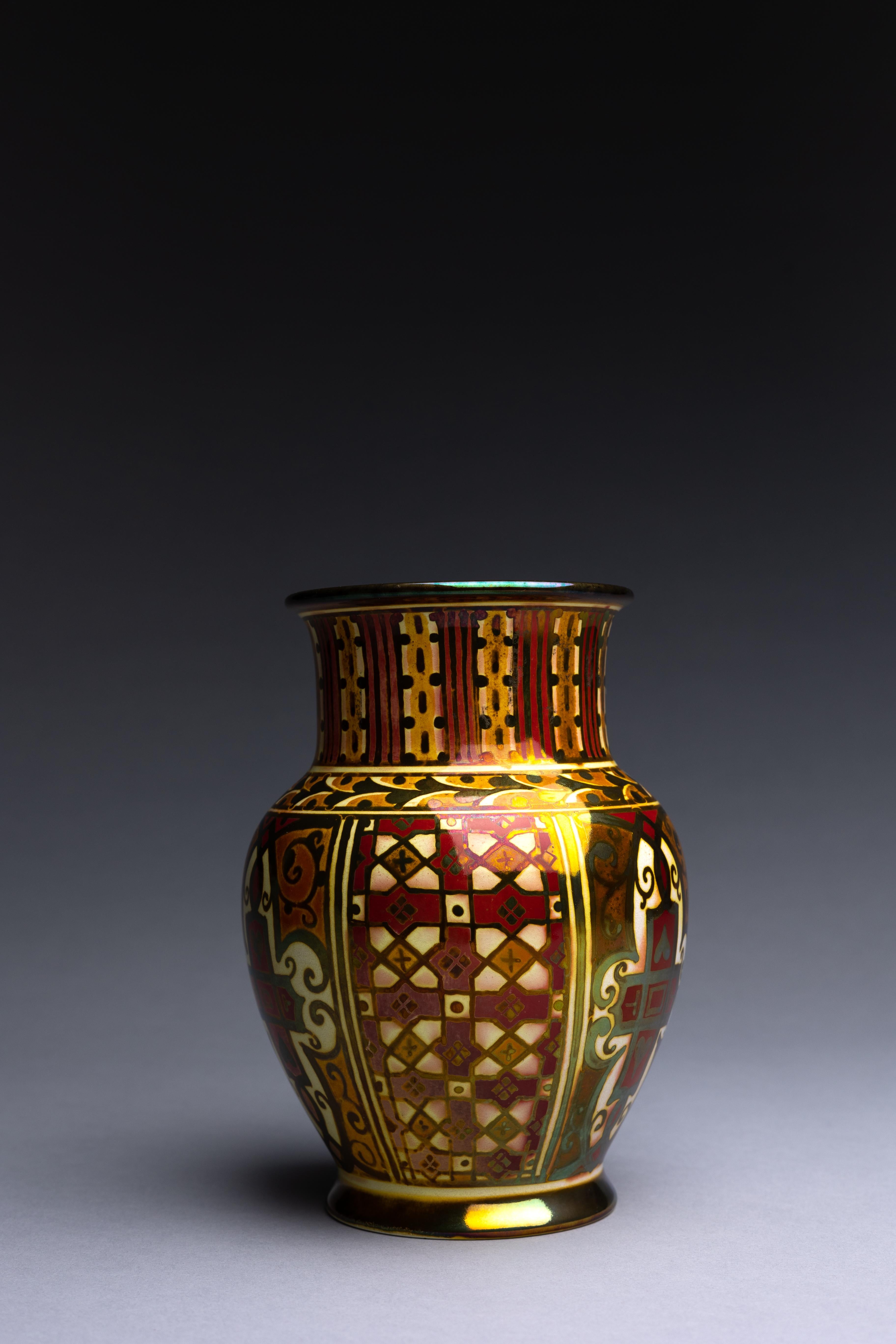 English Red and Gold Lustre Vase by William S. Mycock for Pilkingtons Royal Lancastrian For Sale