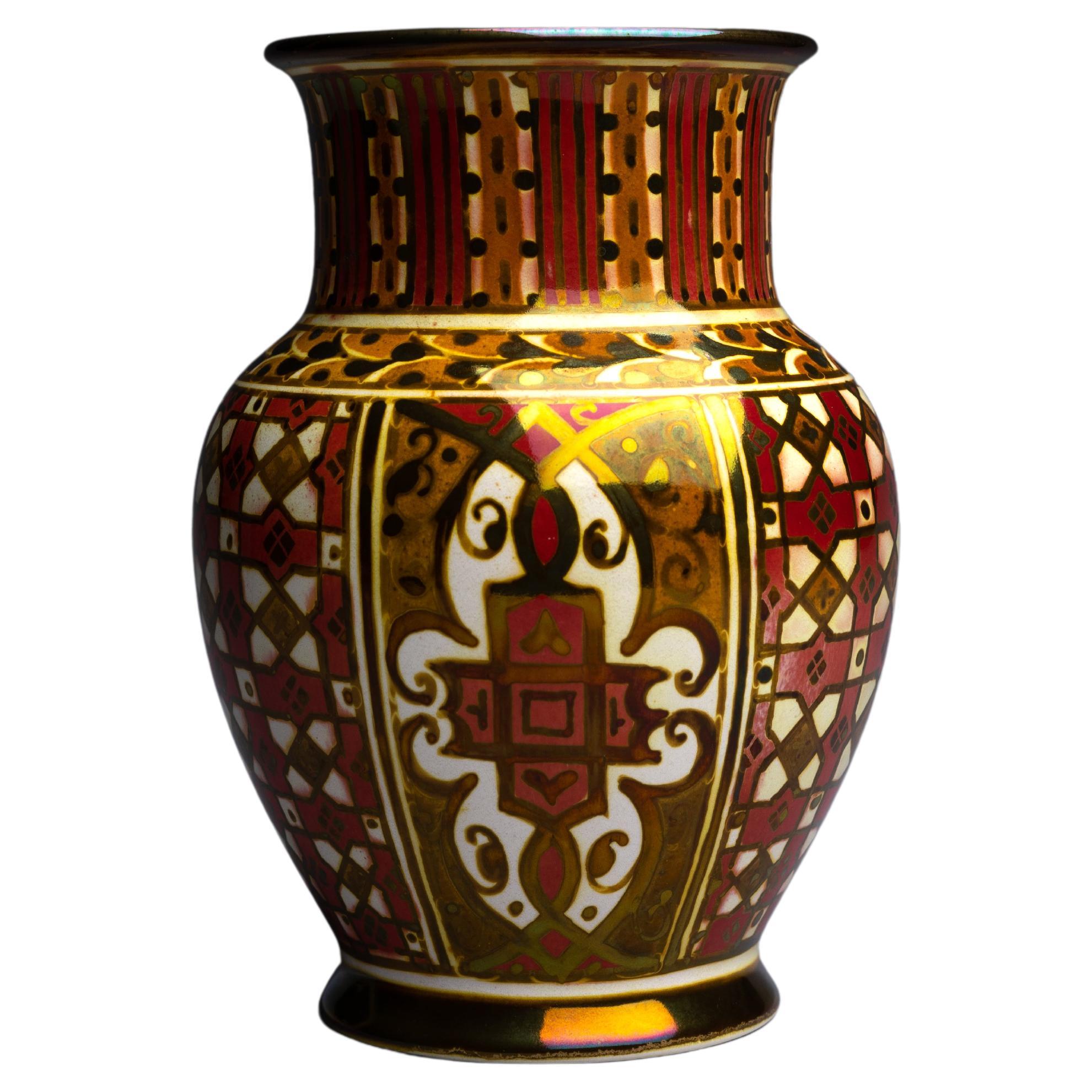 Rote und goldene Lustre-Vase von William S. Mycock für Pilkingtons Royal Lancastrian