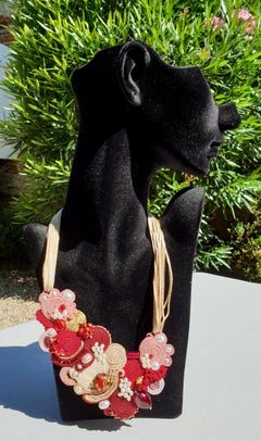 Red and Gold Murano Glass Beads Costume Necklace