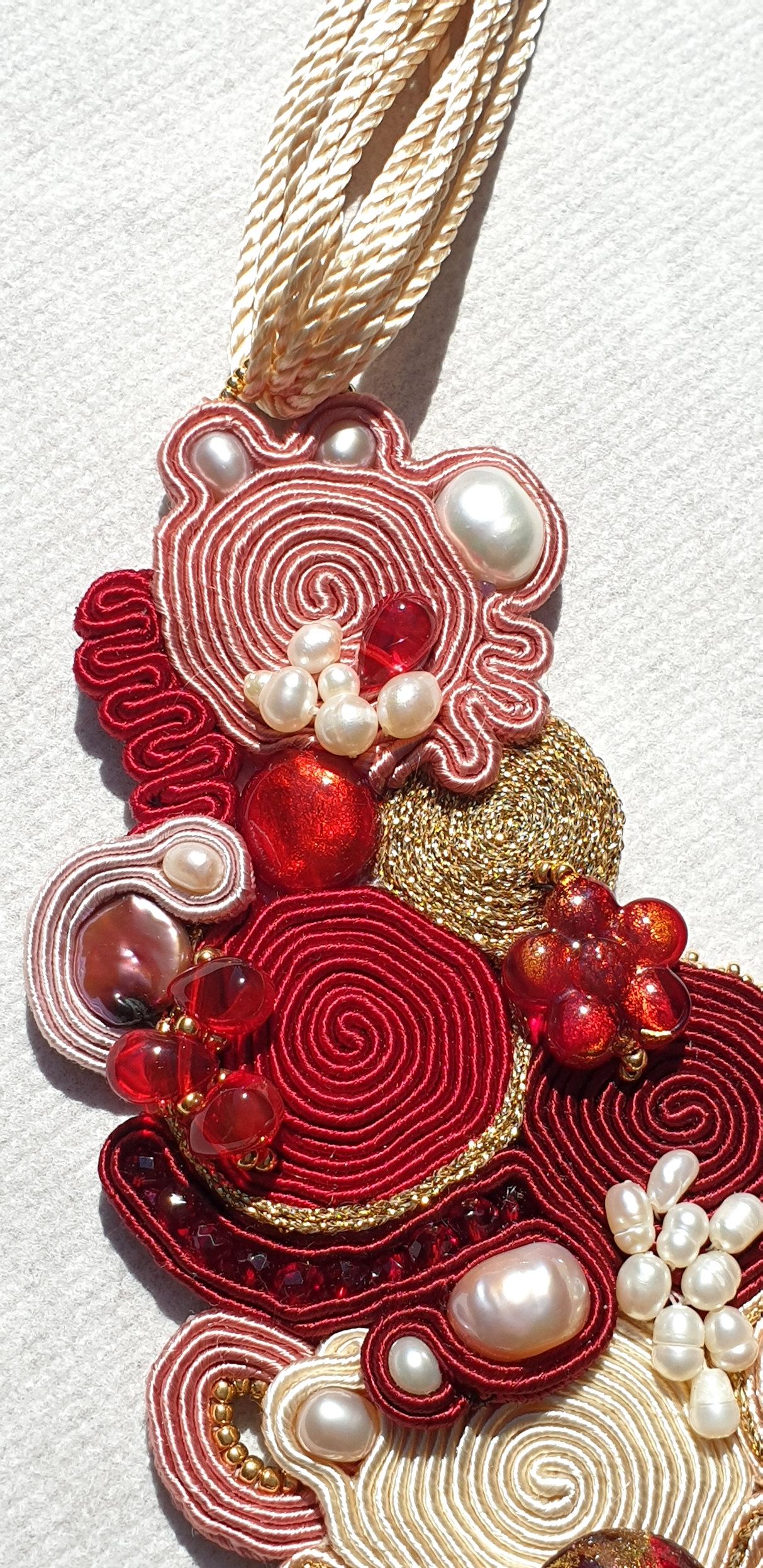Artist Red and Gold Murano Glass Beads Costume Necklace  For Sale