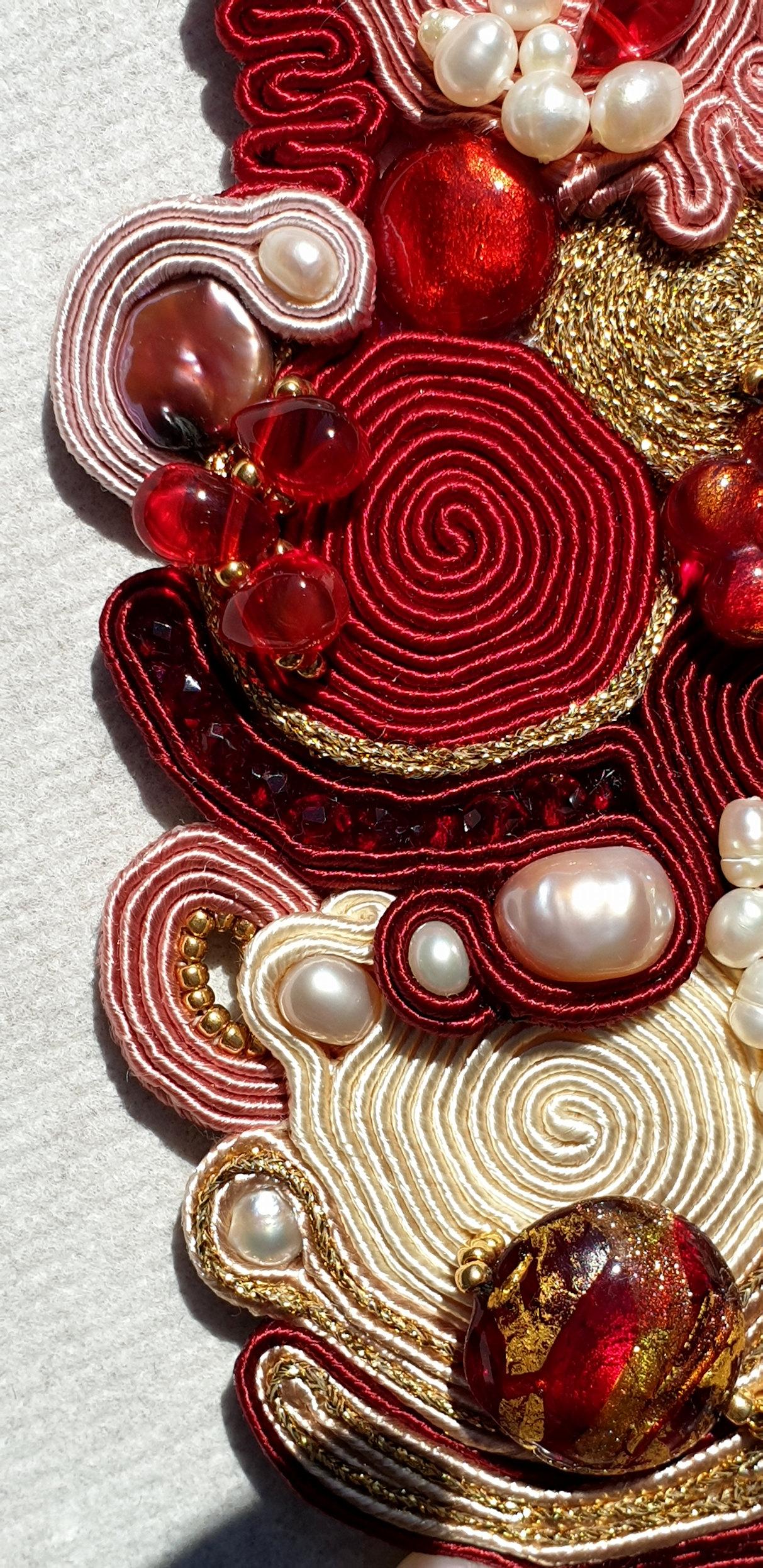 Red and Gold Murano Glass Beads Costume Necklace  In New Condition For Sale In Dallas, TX