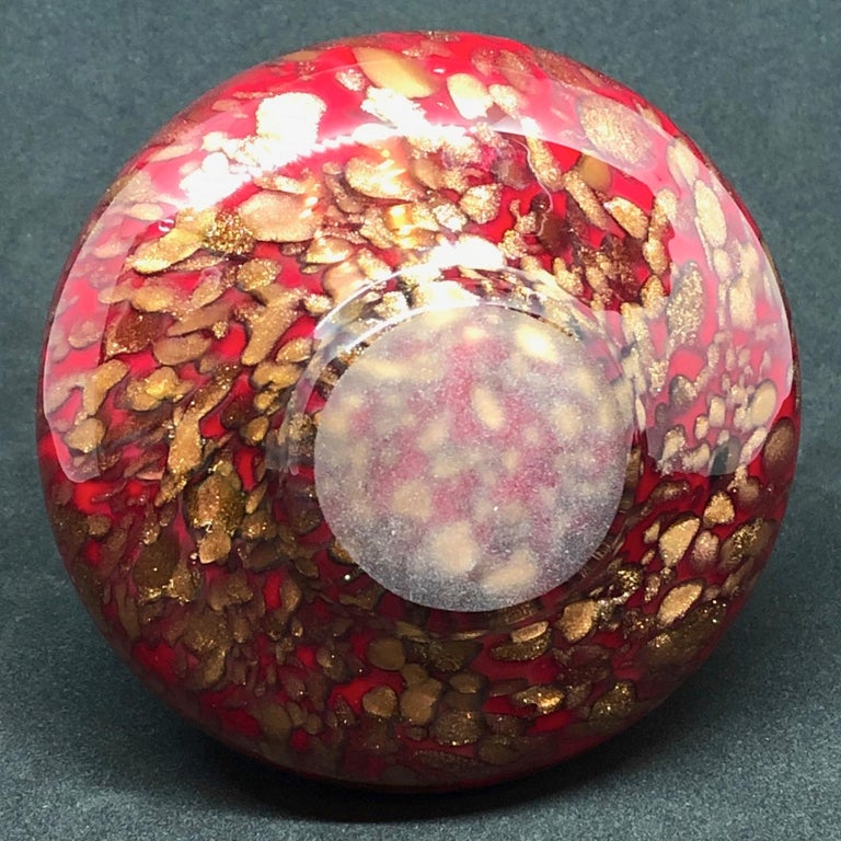 Red and Gold Murano Glass Vase by Barovier and Toso Cordonato D'Oro For