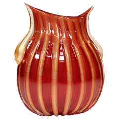 Red and Gold Murano Glass Vase by Pino Signoretto, Italy, 1960s