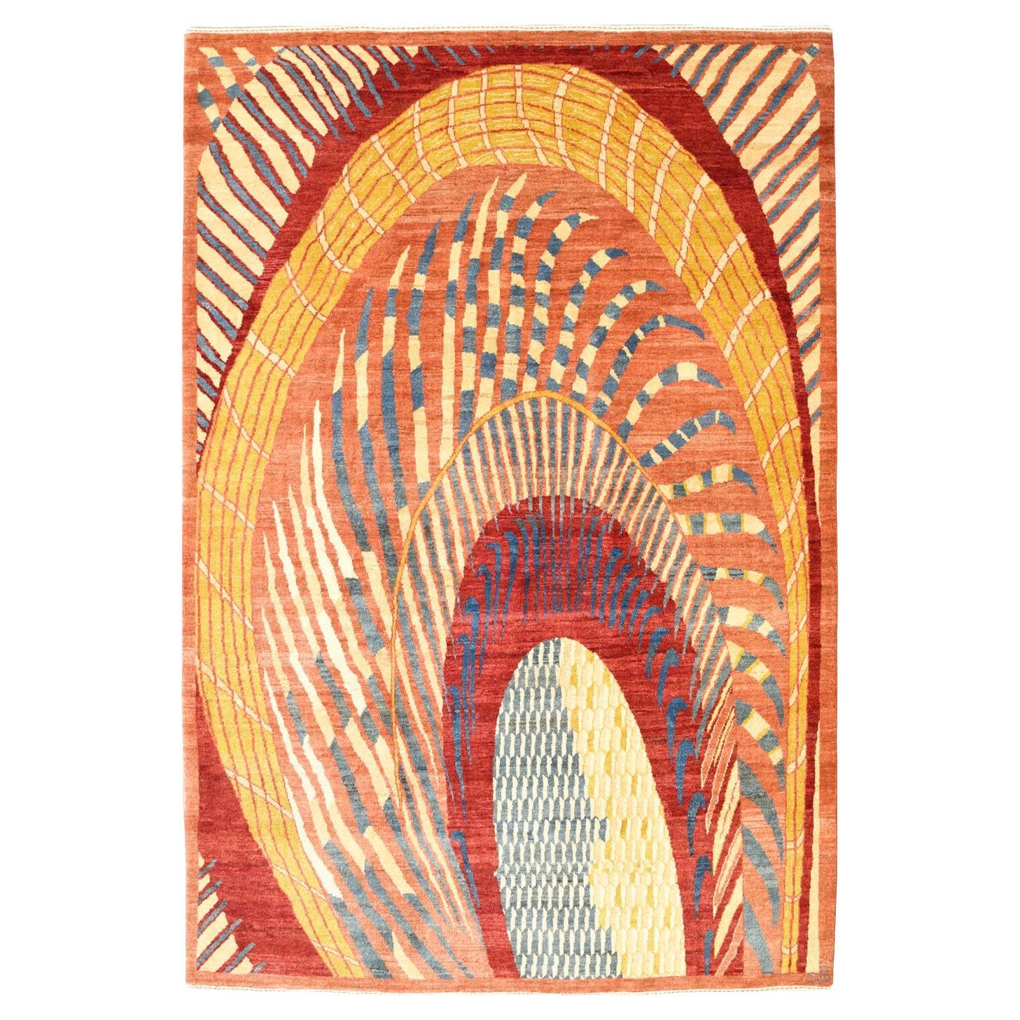 Roter und goldener Orley Shabahang „Heart of the Flame“ Moderner persischer Teppich, 5' x 7' im Angebot