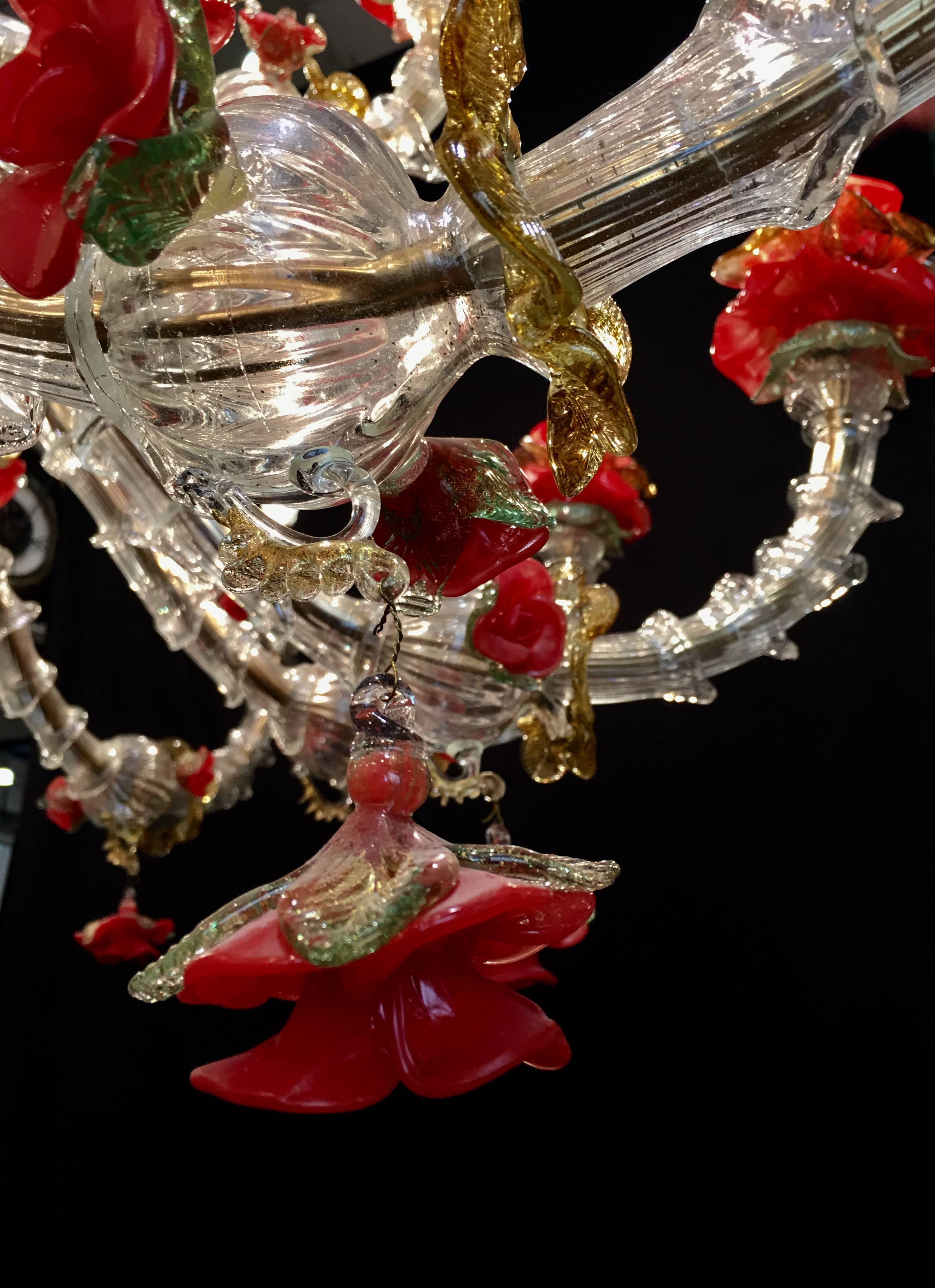 Red and Gold Sumptuous Murano Glass Chandelier, 1980s For Sale 5