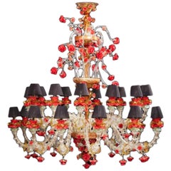 Vintage Red and Gold Sumptuous Murano Glass Chandelier, 1980s