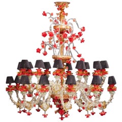 Vintage Red and Gold Sumptuous Murano Glass Chandelier, 1980s