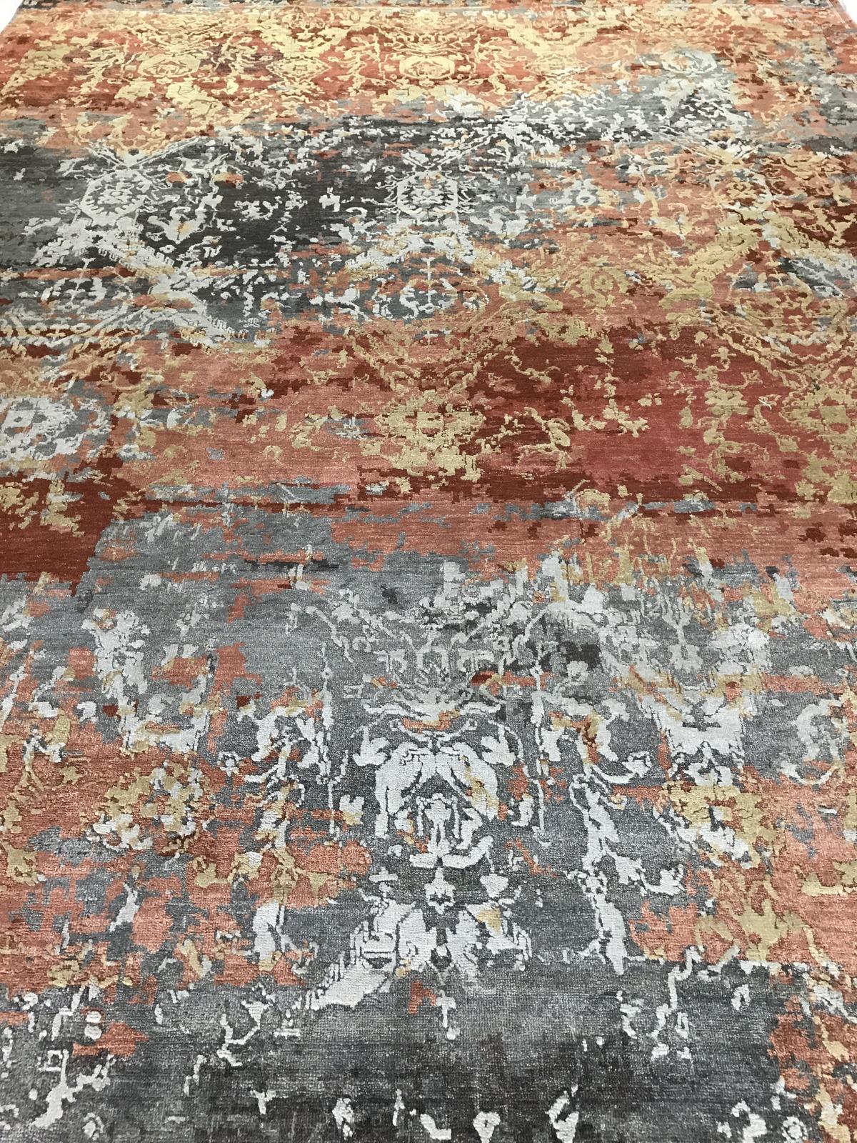 Contemporary Red and Gold Transitional Indian Wool Area Rug