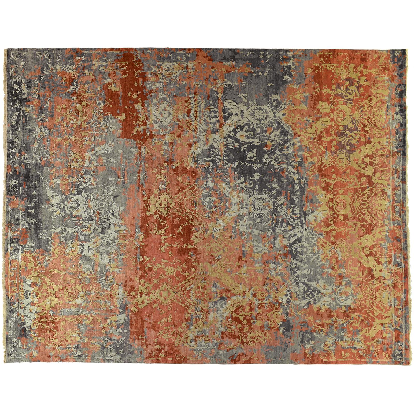 Red and Gold Transitional Indian Wool Area Rug