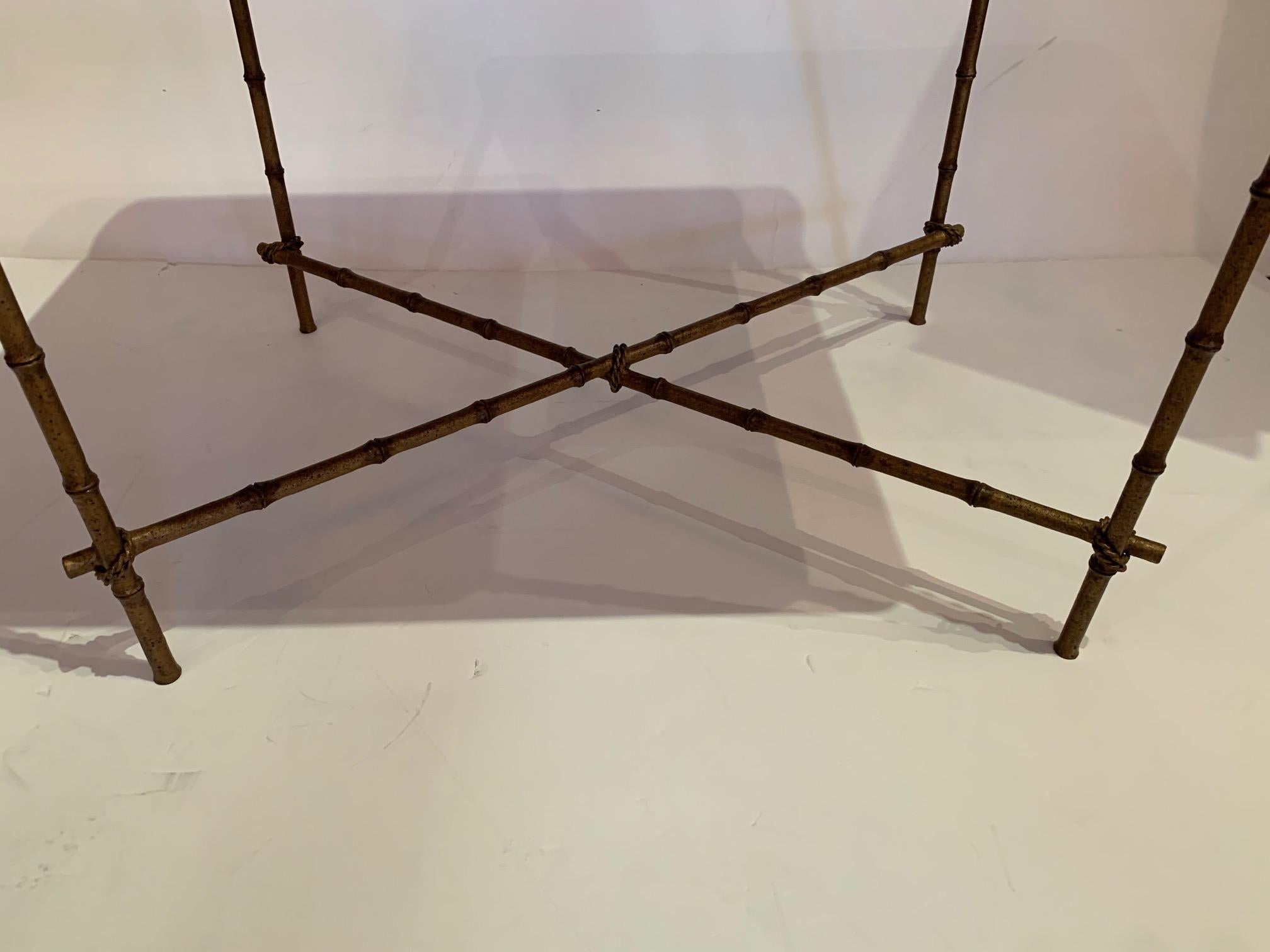 American Red and Gold Tray Top Side Table with Gilt Bamboo Base