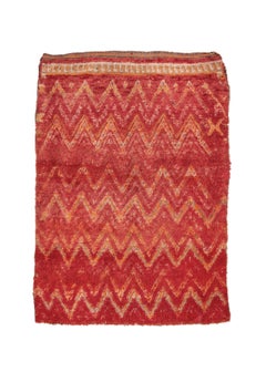 Red and Gold Zigzag Modern Moroccan Shag Rug