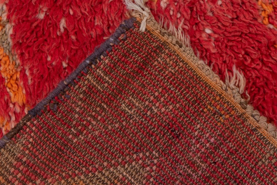 Wool Red and Gold Zigzag Modern Moroccan Shag Rug