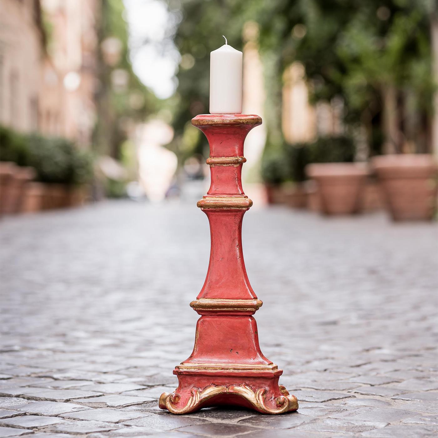 Italian Red and Golf-Leaf Small Gubbio Candle Holder For Sale