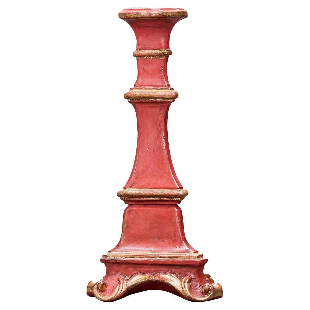 Red and Golf-Leaf Small Gubbio Candle Holder For Sale