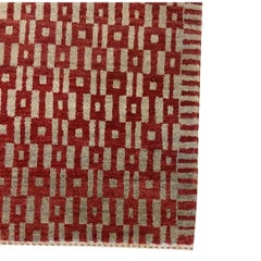 Hand-Knotted Red and Gray Art Deco Wool Geometric Rug, 2' x 3'