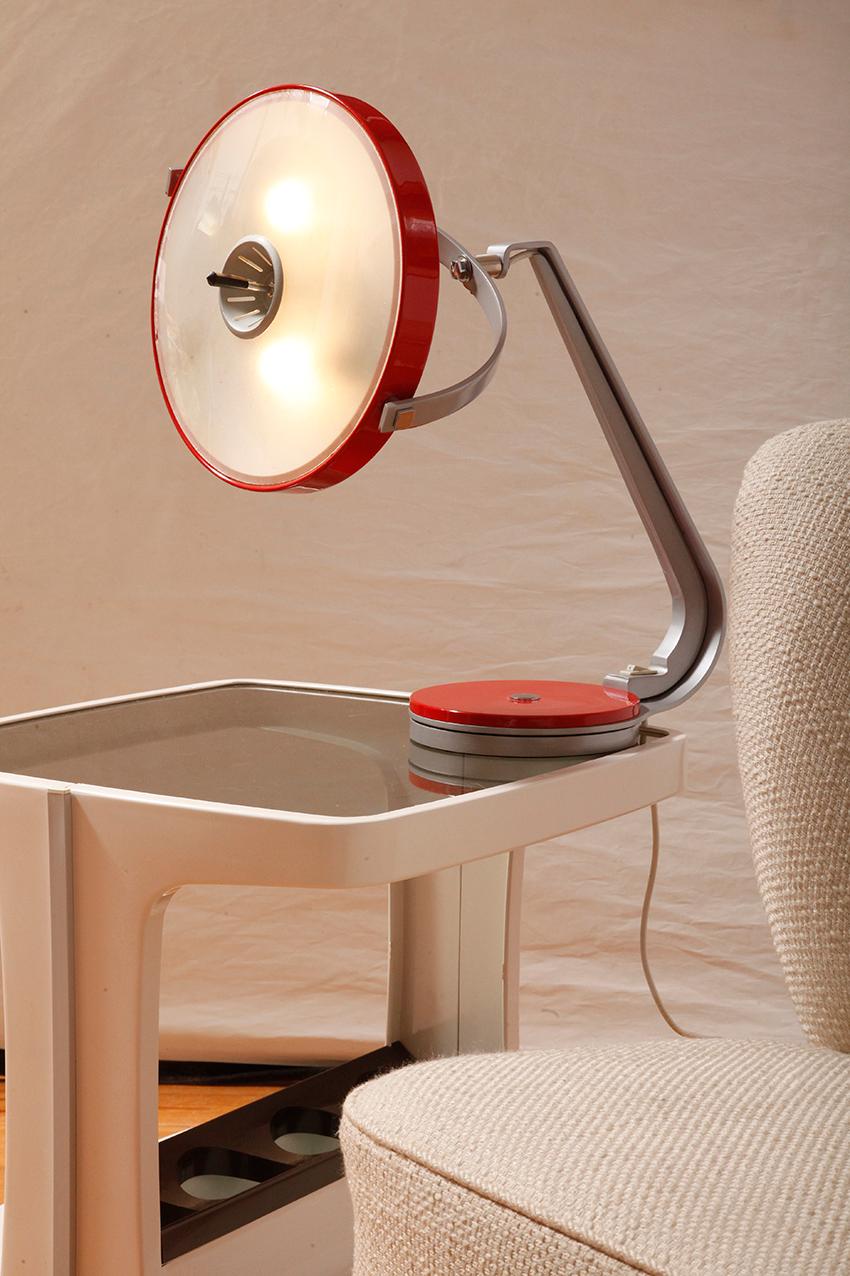 Spanish Red and Gray 'Cobra' Desk Lamp in Steel and Aluminum with Swivel Base by Lupela/ For Sale