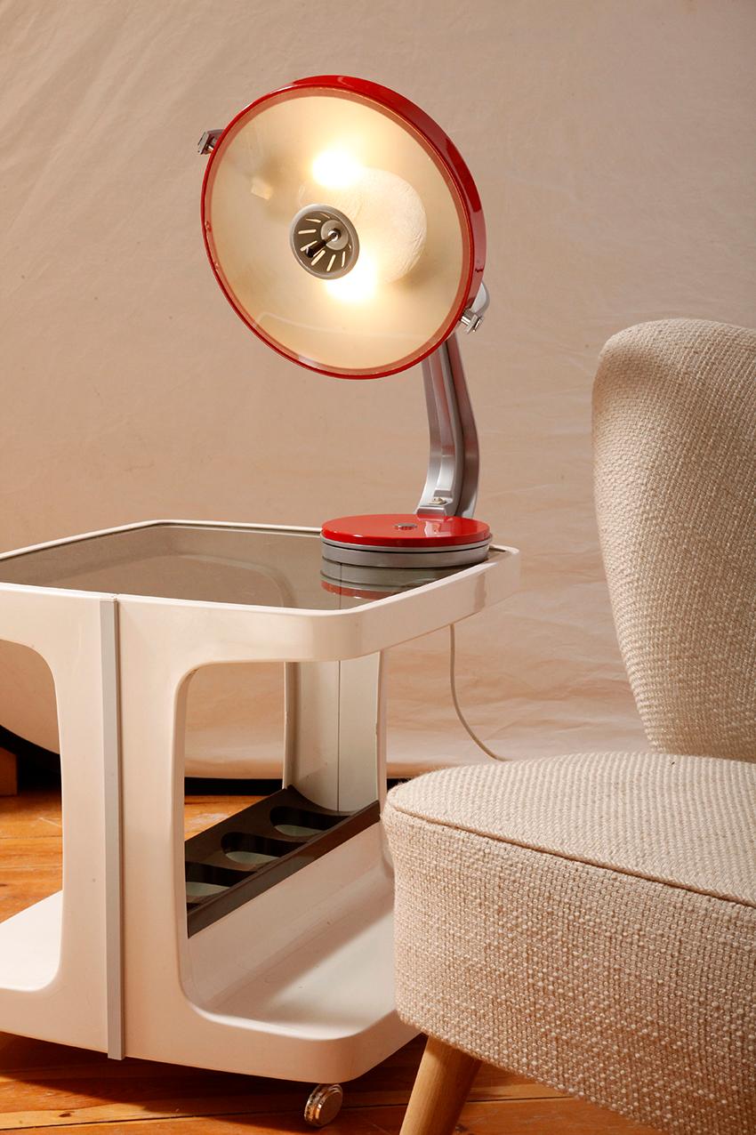 Red and Gray 'Cobra' Desk Lamp in Steel and Aluminum with Swivel Base by Lupela/ For Sale 1