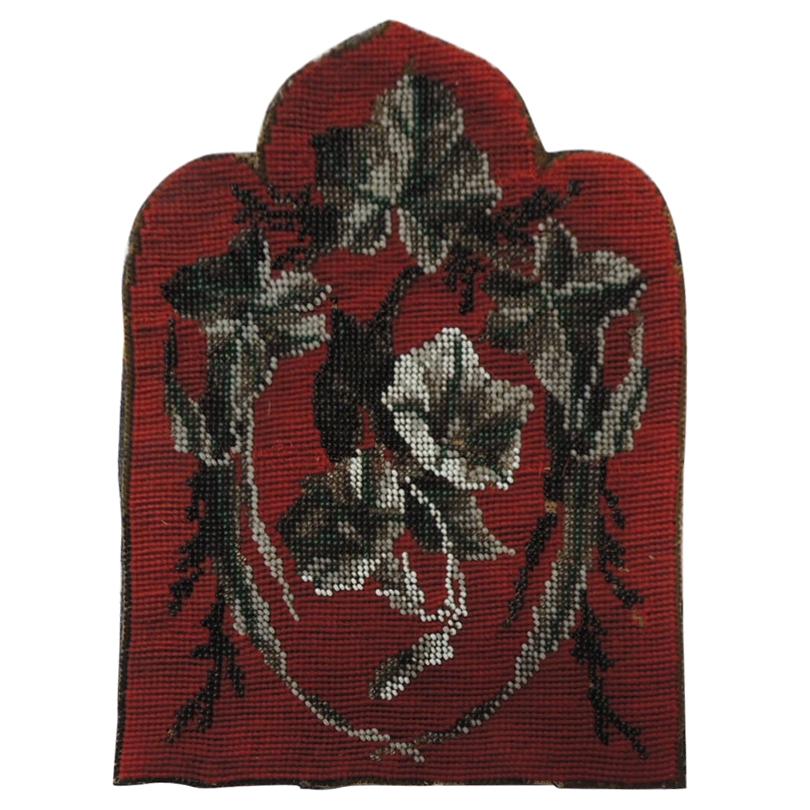 Red and Gray Floral Beaded Small Tapestry