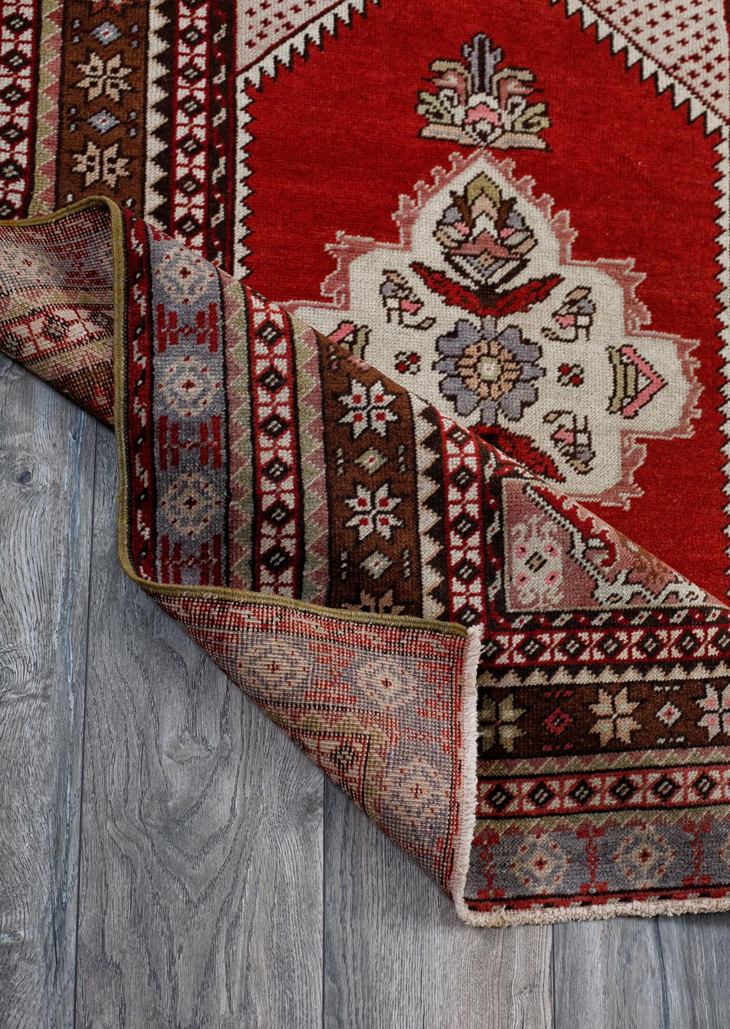 Mid-20th Century Red and Gray Handmade Wool Turkish Old Anatolian Konya Distressed Rug For Sale