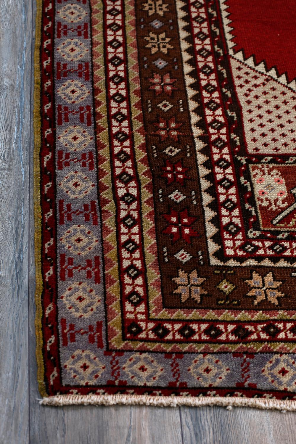 Red and Gray Handmade Wool Turkish Old Anatolian Konya Distressed Rug For Sale 1